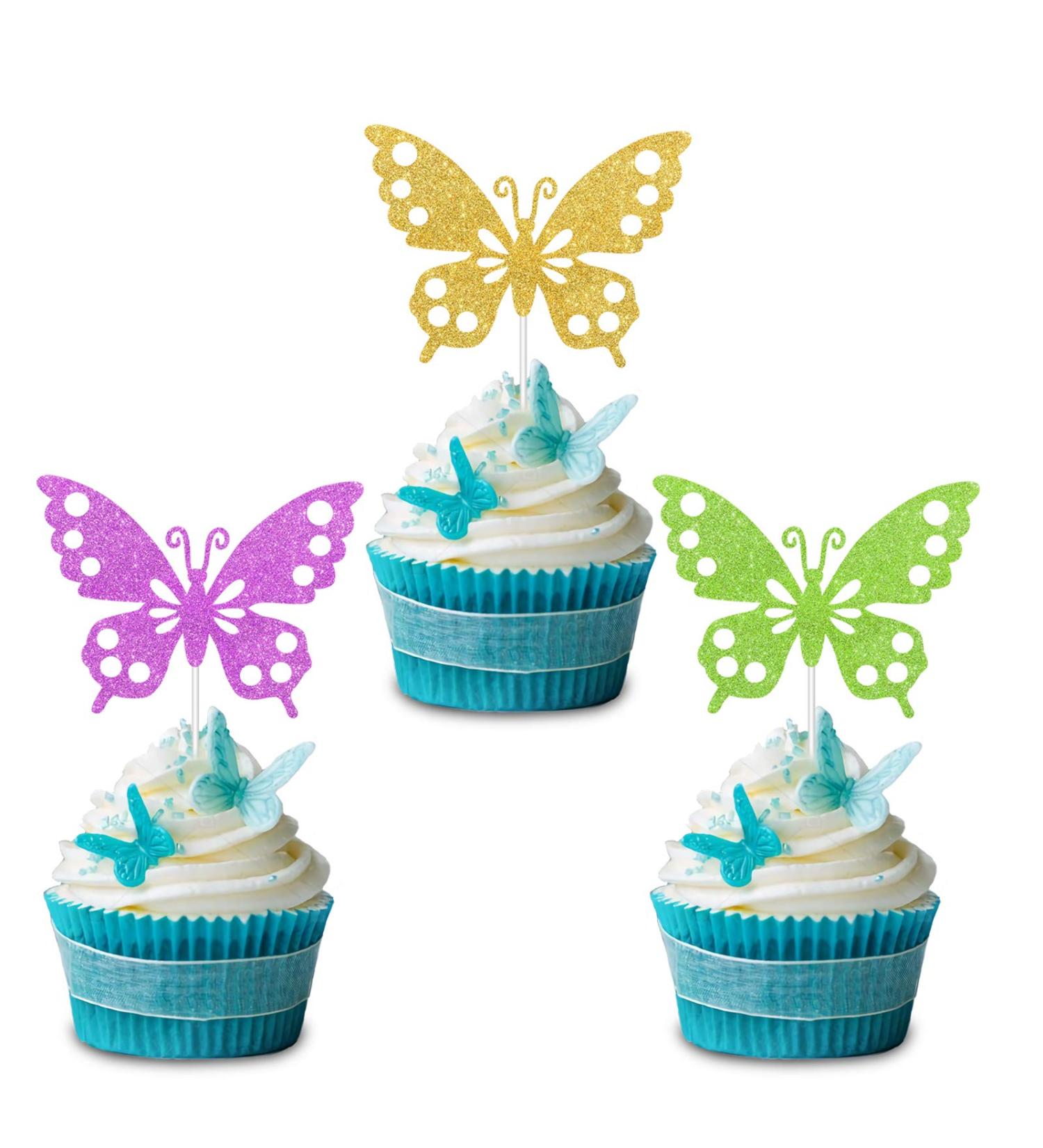 Butterfly Glitter Cupcake Toppers Food Picks Butterfly Baby Shower Birthday Cake Decor Butterfly Theme Bridal Shower Party Decorations Set of 24 - Buy Online on GoSupps.com