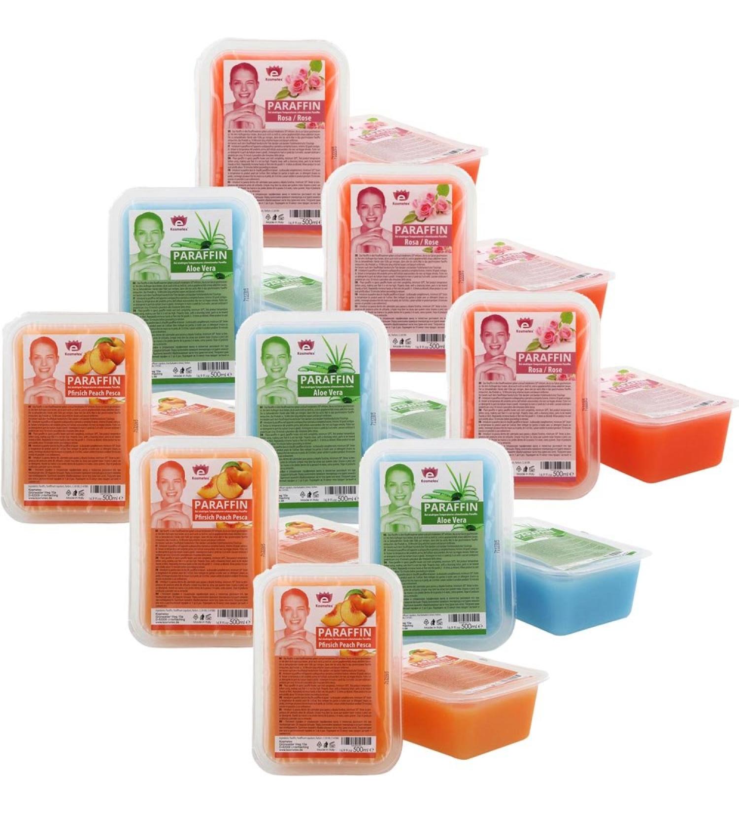 Kosmetex Paraffin Bath Mix Package - Peach Aloe Vera & Pink Rose Fragrance | Low Melting Point 18x500ml - Buy Online on GoSupps.com