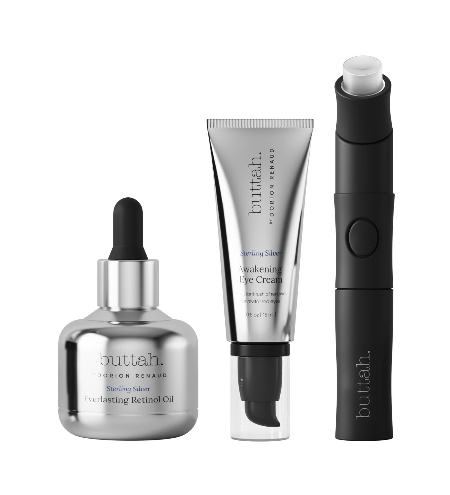 Buttah Skin Sterling Silver Kit - Everlasting Retinol Oil Awakening Eye Cream & Face Wand for Radiant Beauty | International Shipping Available - Buy Online on GoSupps.com