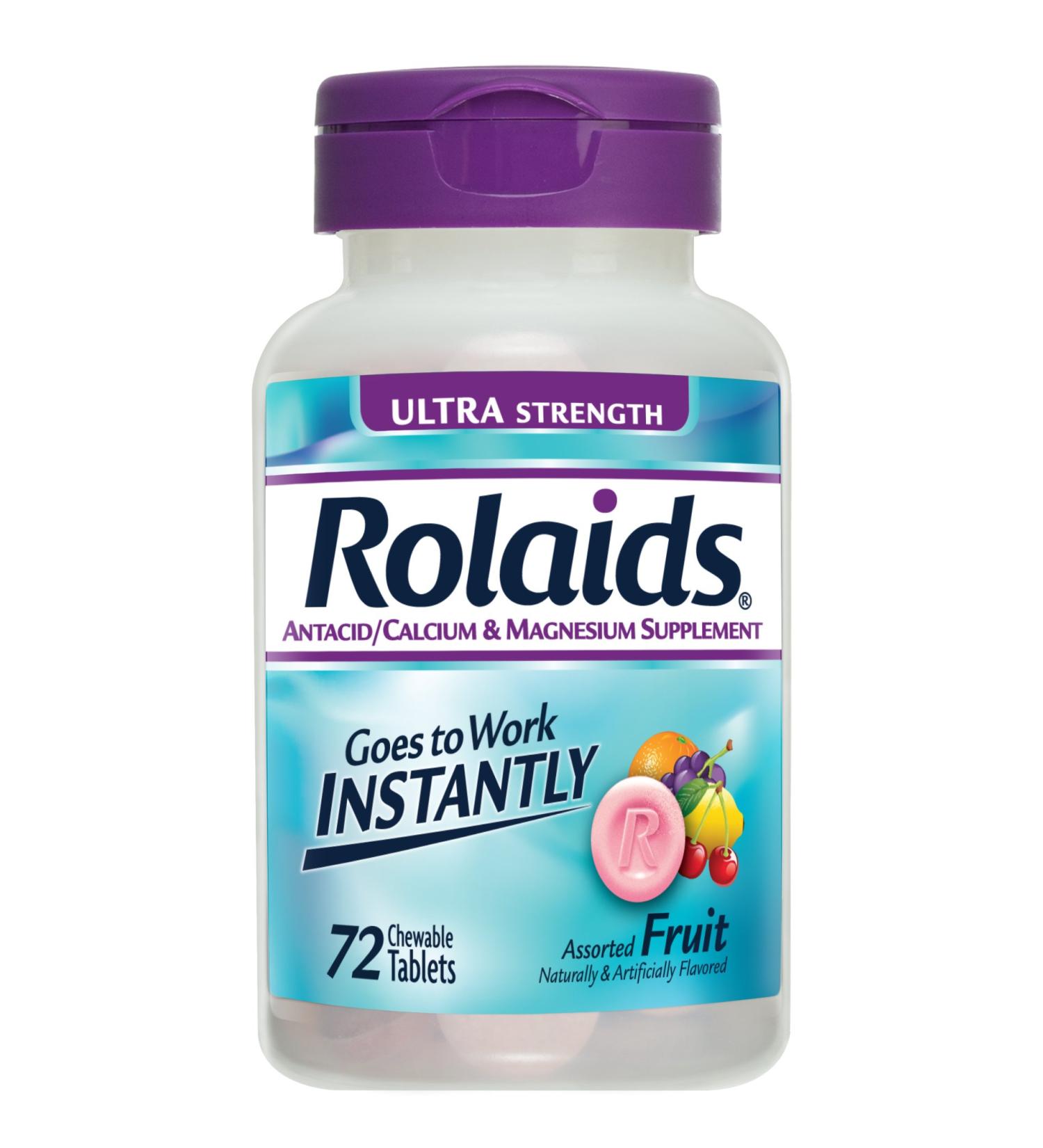 Rolaids Antacid Calcium & Magnesium Supplement Ultra Strength Tablets Fruit 72 ea