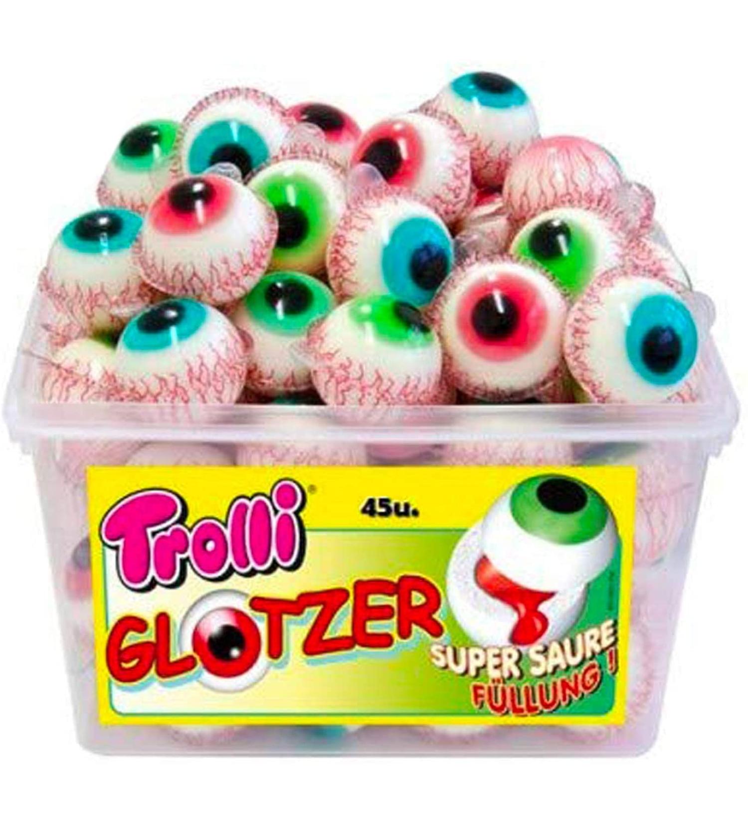 Trolli POP EYE Pack of 45 eye-shaped candies with strawberry-flavored filling gluten-free ideal for birthdays and parties