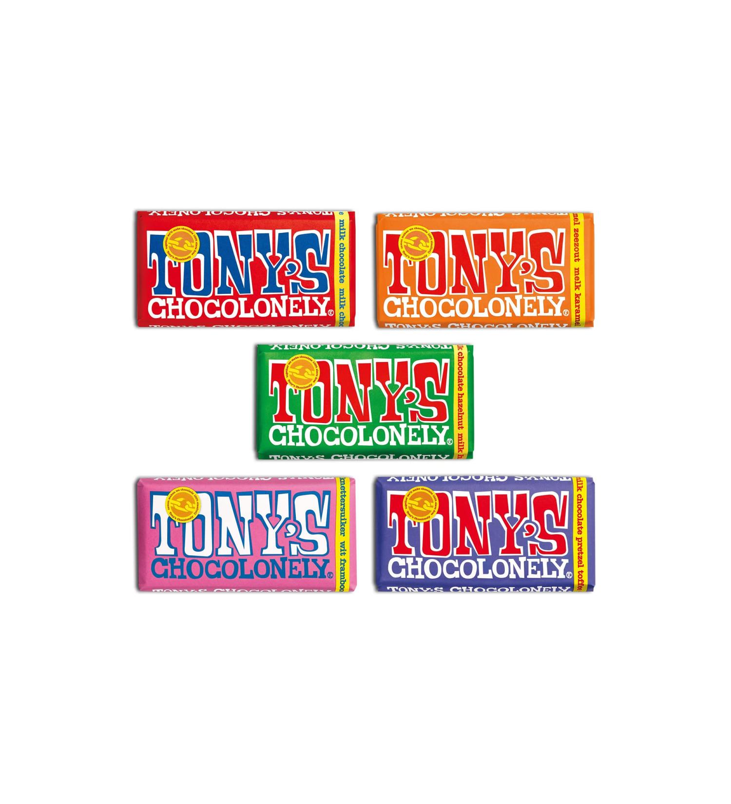 Tony's 5 x 180g Bars - Raspberry/Milk/Caramel/Pretzel/Hazelnut - Buy Online on GoSupps.com