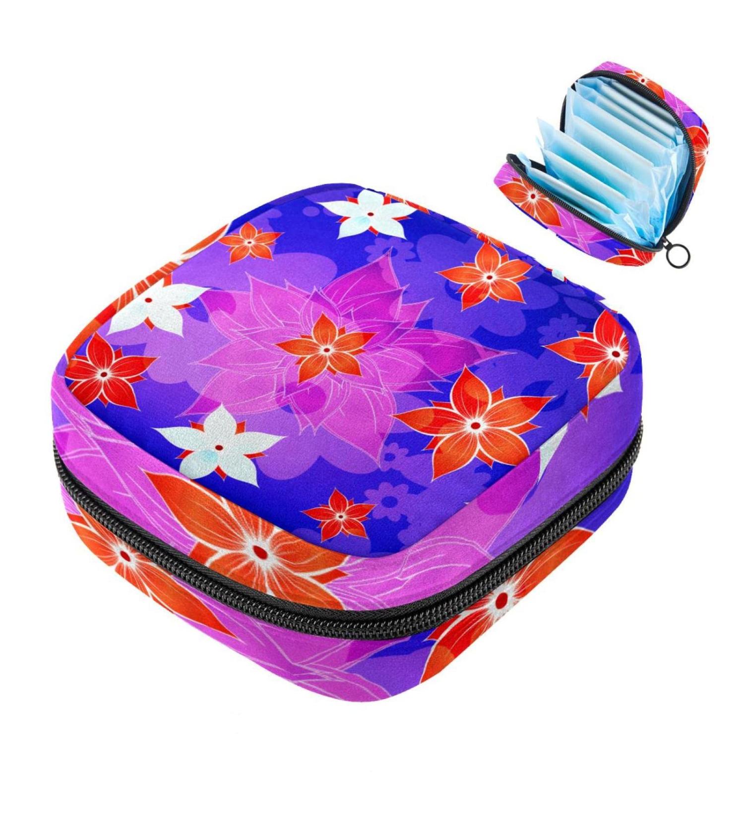 Menstrual Pad Bag with Zipper - Floral Women's Tampon Pouch - Travel-Friendly Napkin Storage for Girls - Buy Online on GoSupps.com
