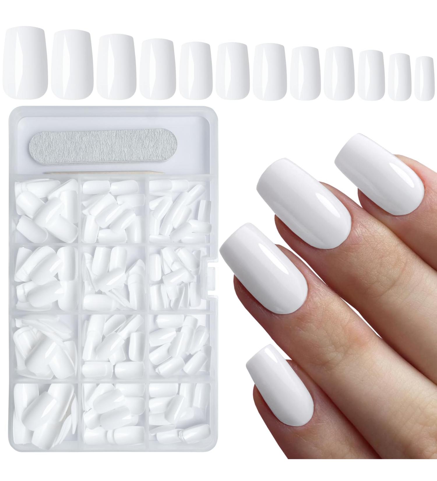 AddFavor 240pcs White Press on Nails - Glossy Medium Square Acrylic Fake Nails with Adhesive for Women | Fast International Shipping - Buy Online on GoSupps.com