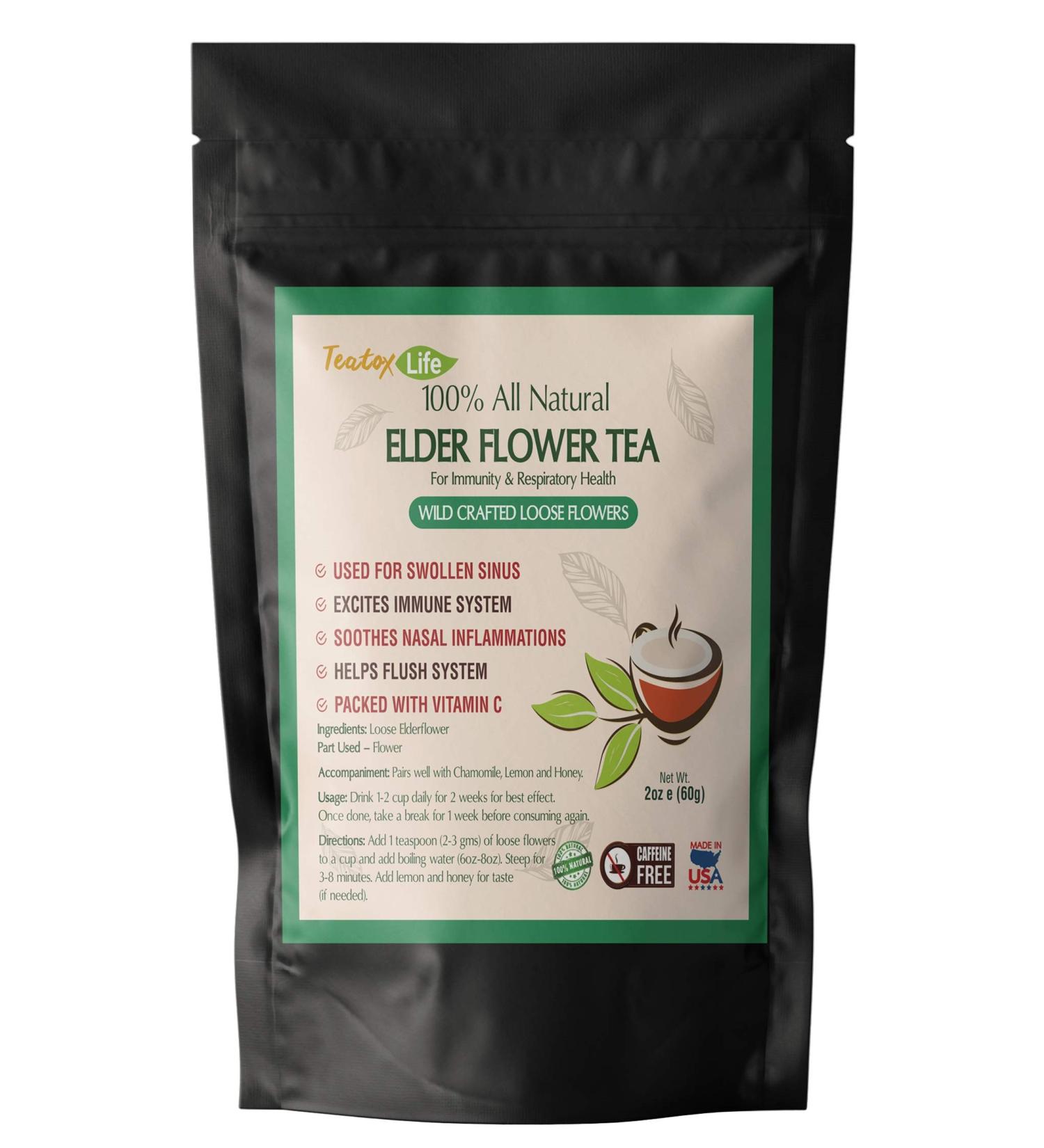 Elderberry Flower Tea for Respiratory Health - Herbal Lung & Immune Support | Dried Sambucus Flower for Cold Season Comfort - 60g - Buy Online on GoSupps.com