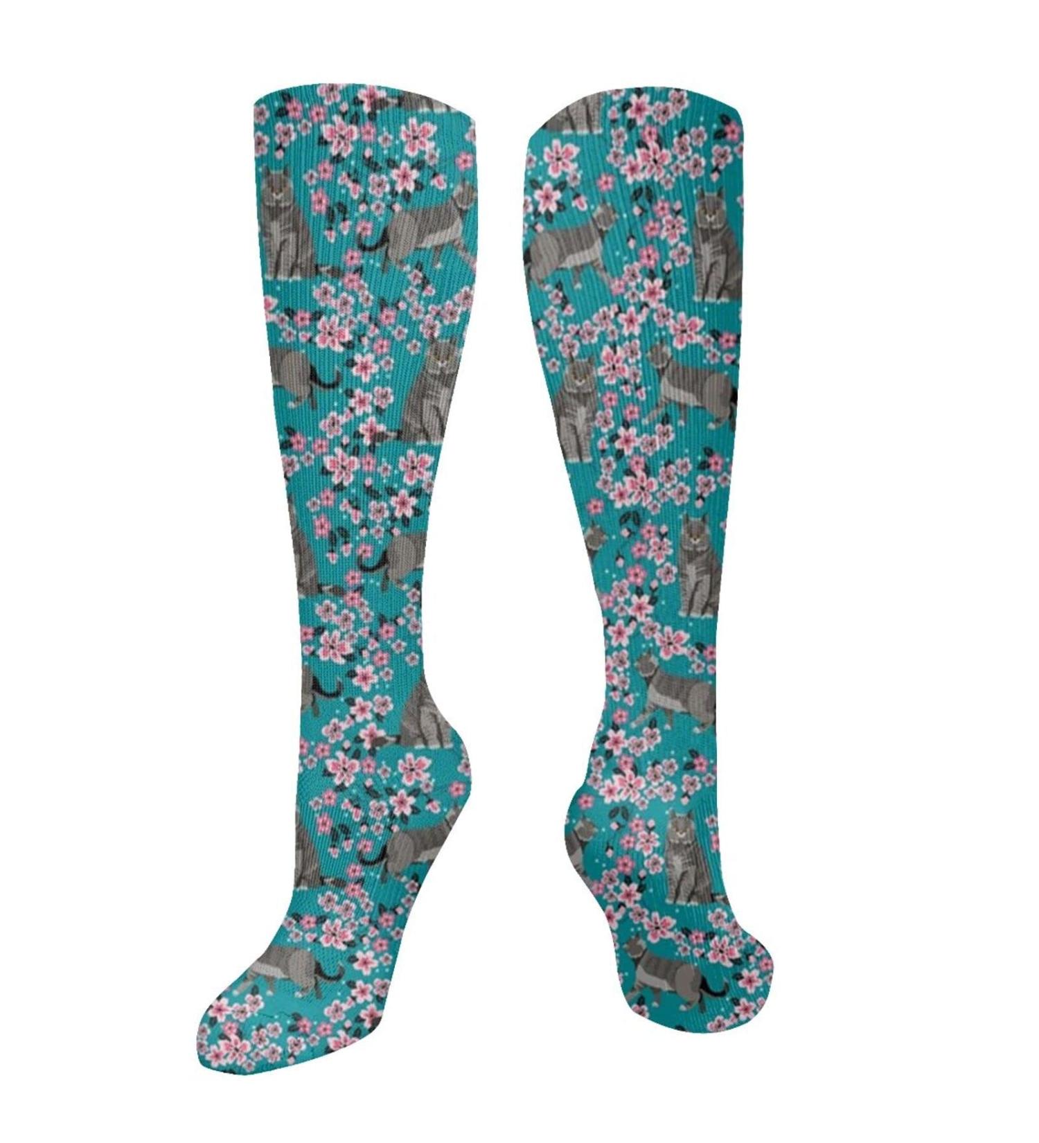 British Shorthair Cat Cherry Blossom Floral Compression Socks for Men & Women - 15-20 mmHg Support for Running & Cycling - Buy Online on GoSupps.com