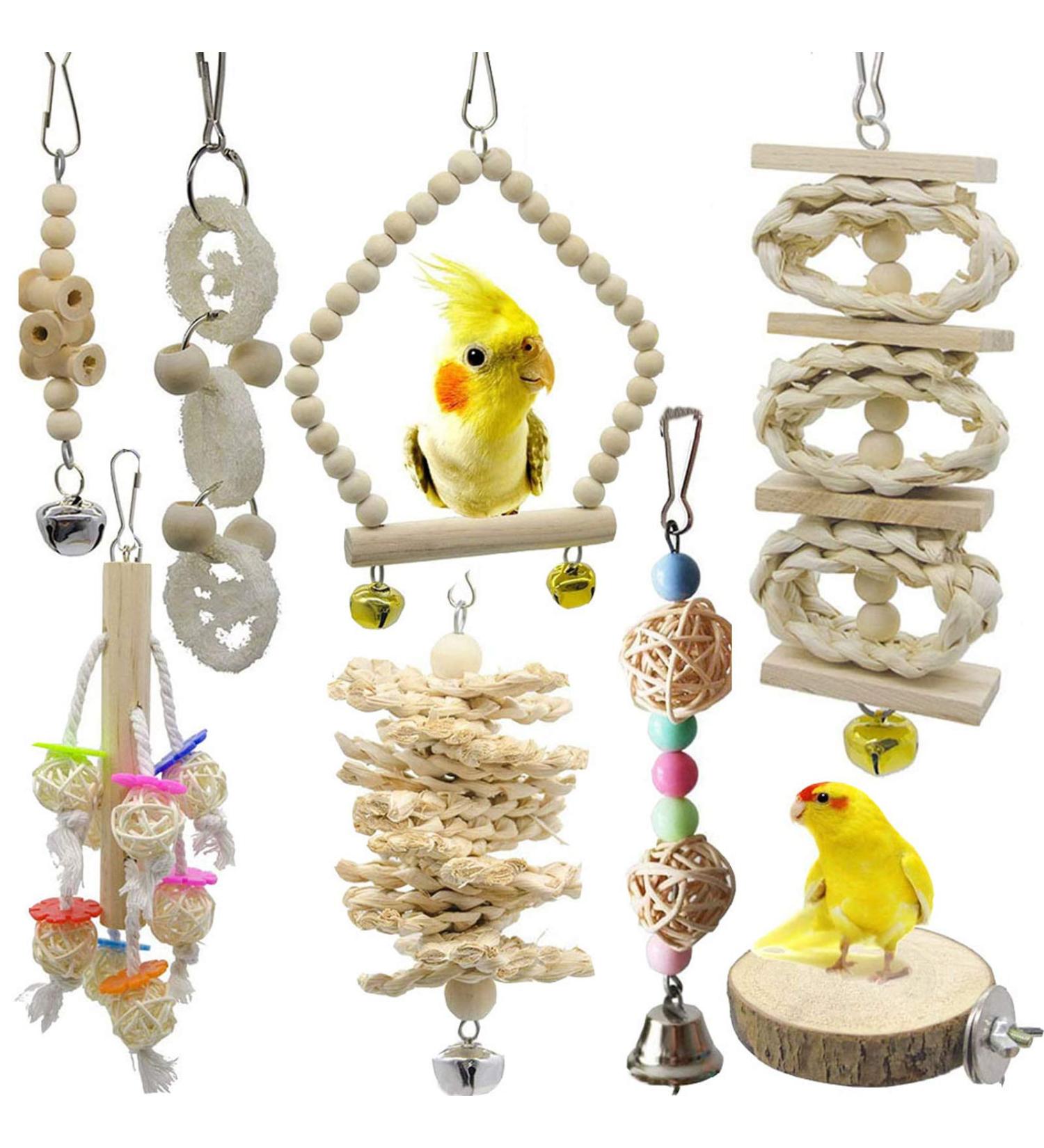 Chikanb 8-Piece Parrot Play Set | Colorful Wooden Bird Toys for Budgies Lovebirds and Parrots - Ideal for All Bird Types - Buy Online on GoSupps.com