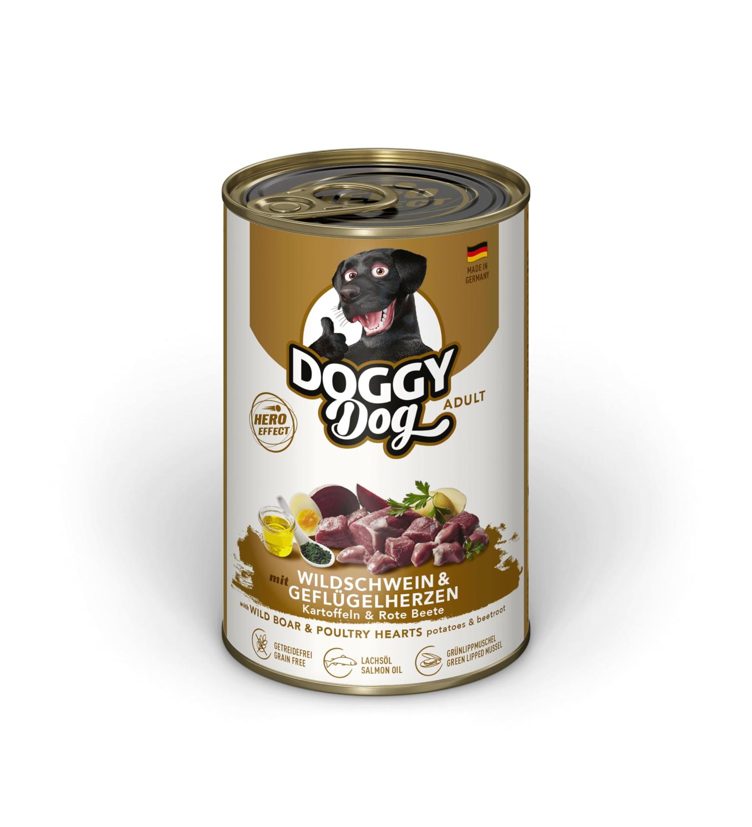 Doggy Dog - Wild boar and poultry heart - 6 x 400 g - Buy Online on GoSupps.com