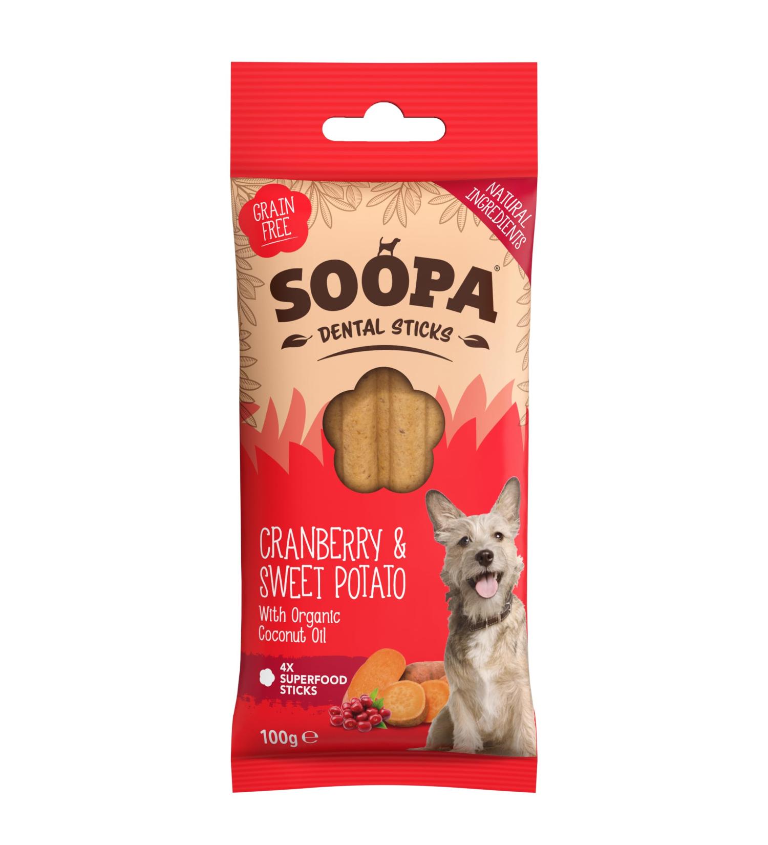 Soopa Cranberry and Sweet Potato Dental Sticks Dog Treat 100 g - Buy Online on GoSupps.com