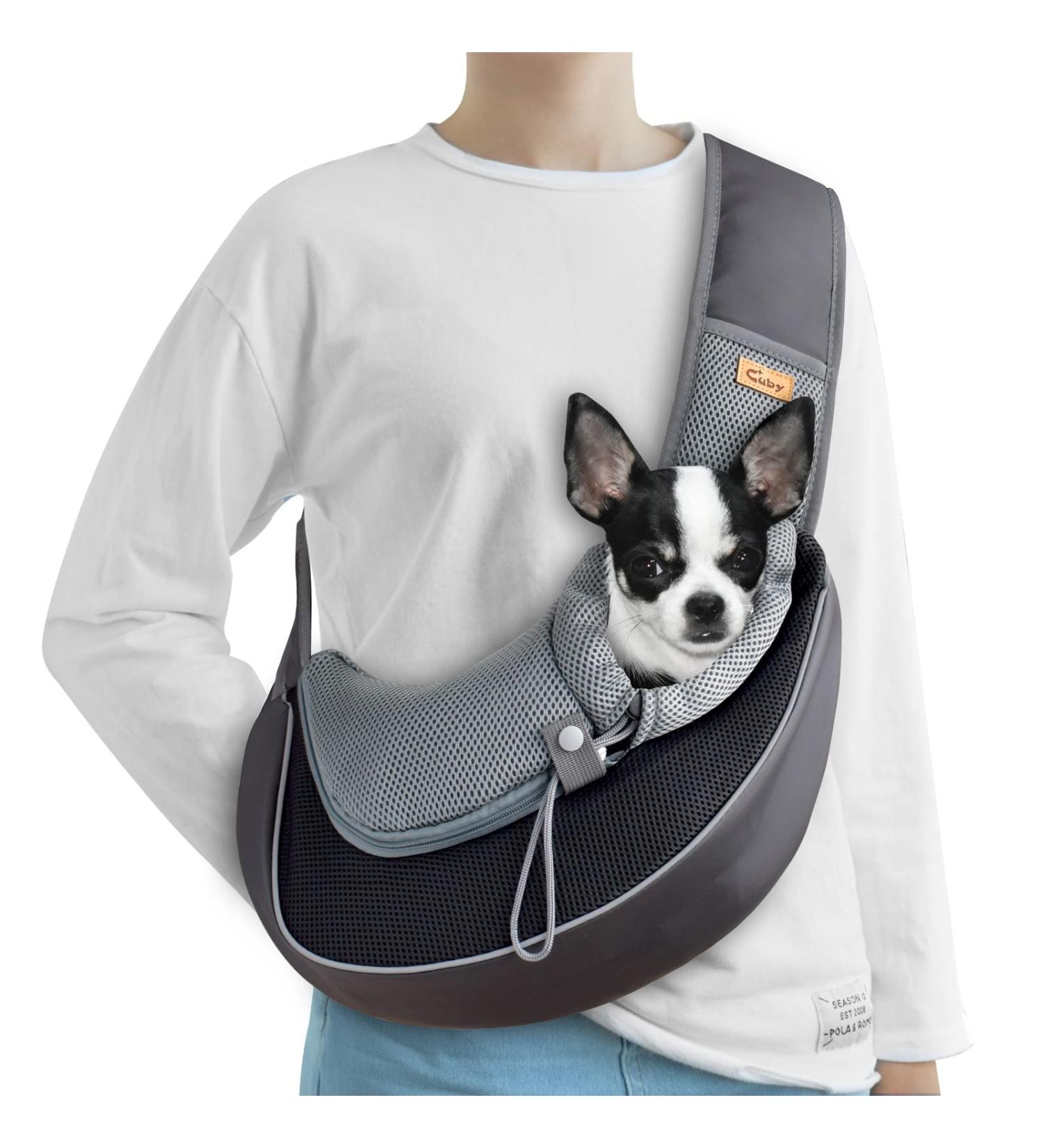 Cuby Pet Sling Carrier for Dogs - Hands-Free Adjustable Shoulder Strap Safety Front Pocket Mesh Bag for Travel & Outdoor - Black L - Buy Online on GoSupps.com