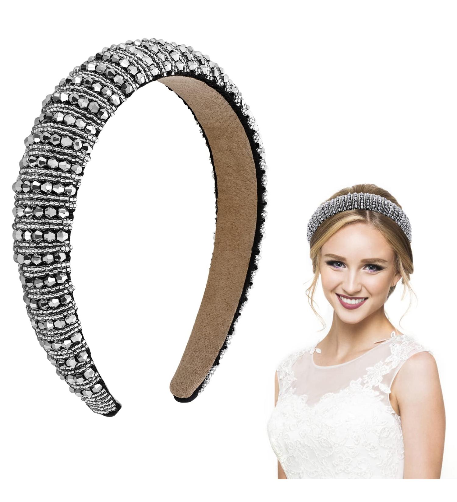 WLLHYF Rhinestone Headband - Fashionable Sparkly Black/Silver Diamond Hair Hoop for Women - Bridal/Wedding Accessories - Buy Online on GoSupps.com