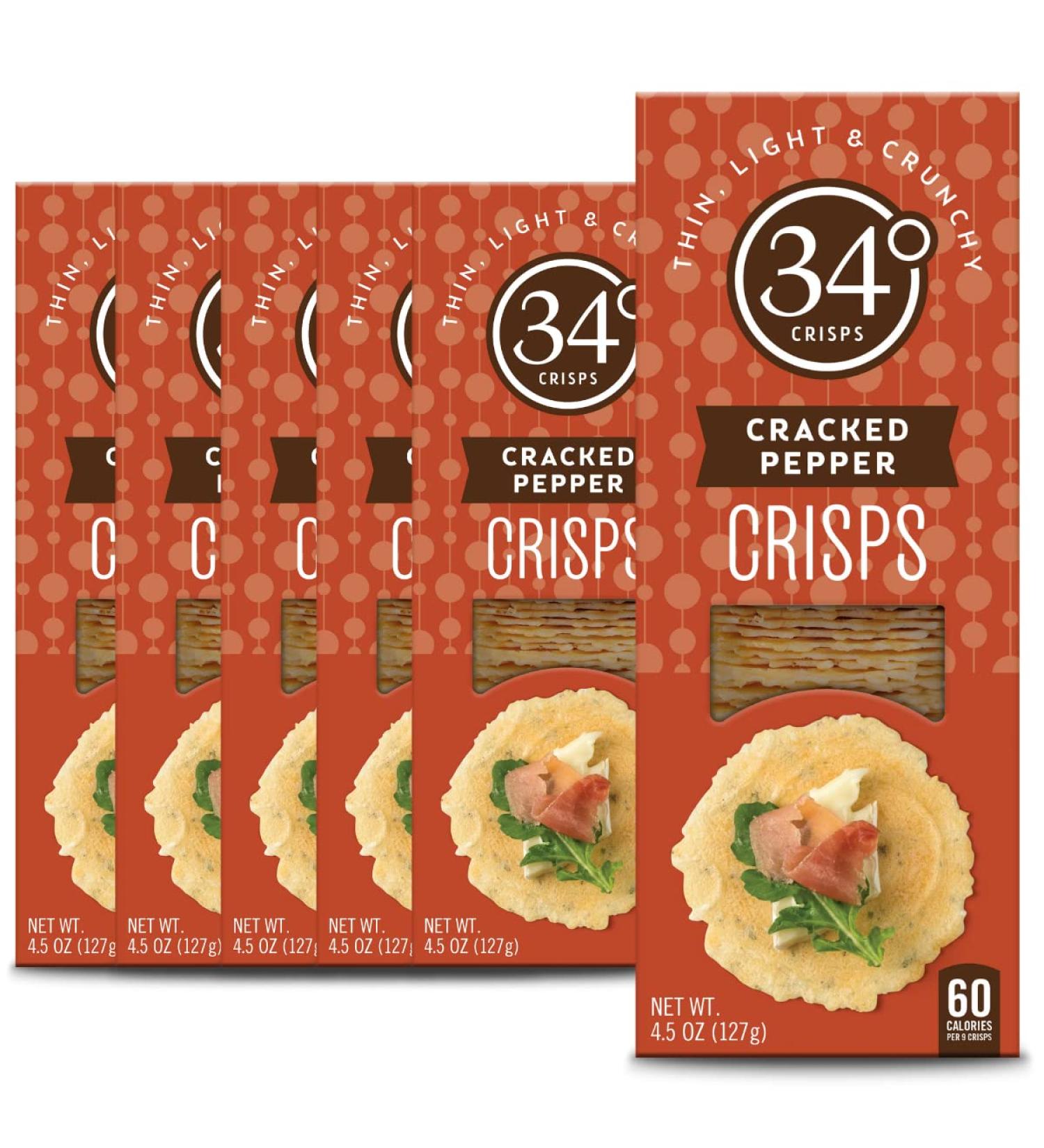 34 Degrees Cracked Pepper Crisps - Thin, Light & Crunchy - 6 Pack (4.5oz each) - Buy Online on GoSupps.com