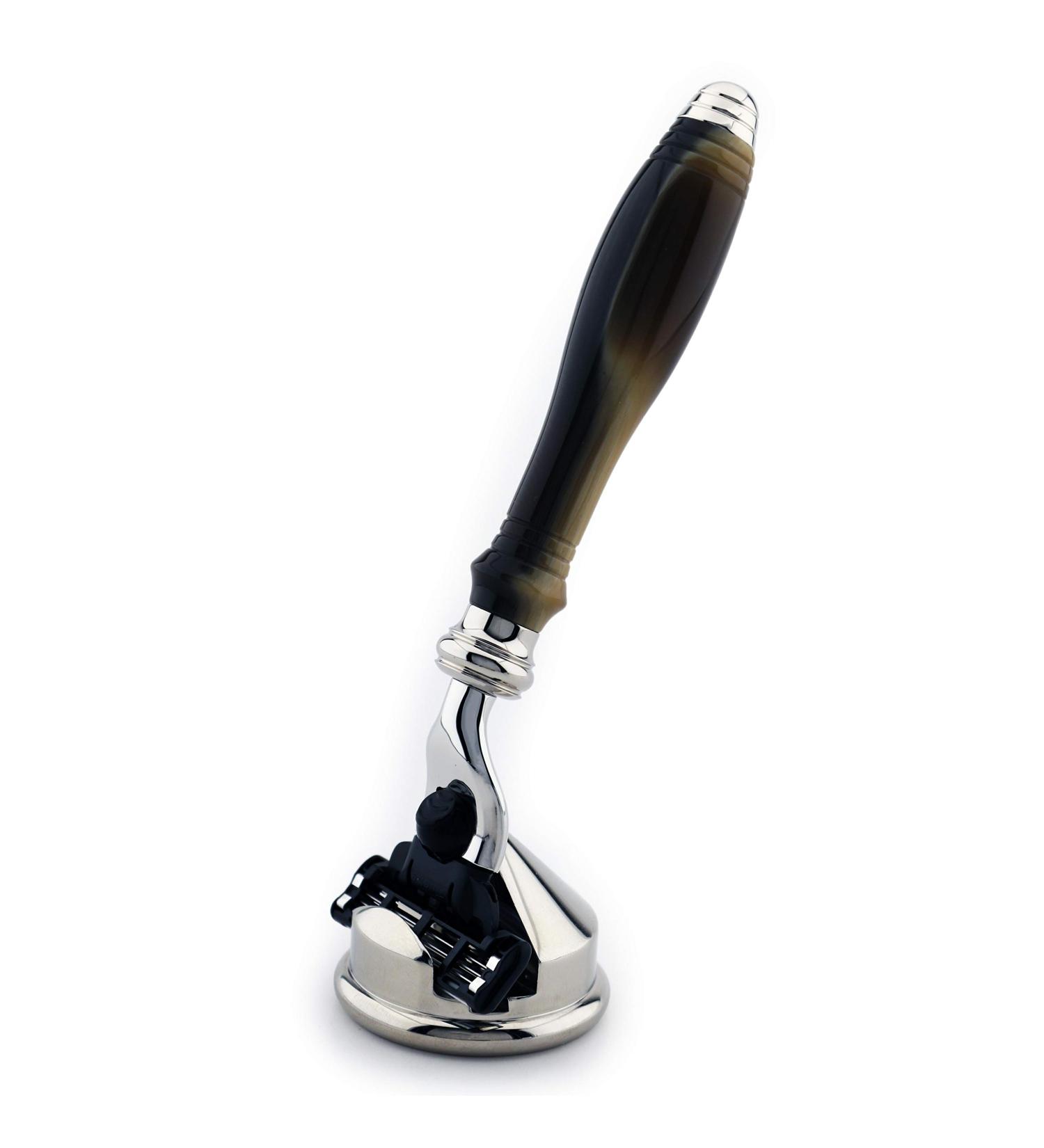 Horn Replica Razor & Holder Combo - Triple Edge Compatible German Stainless Steel Shaving Stand - Perfect Gift for Him - Buy Online on GoSupps.com