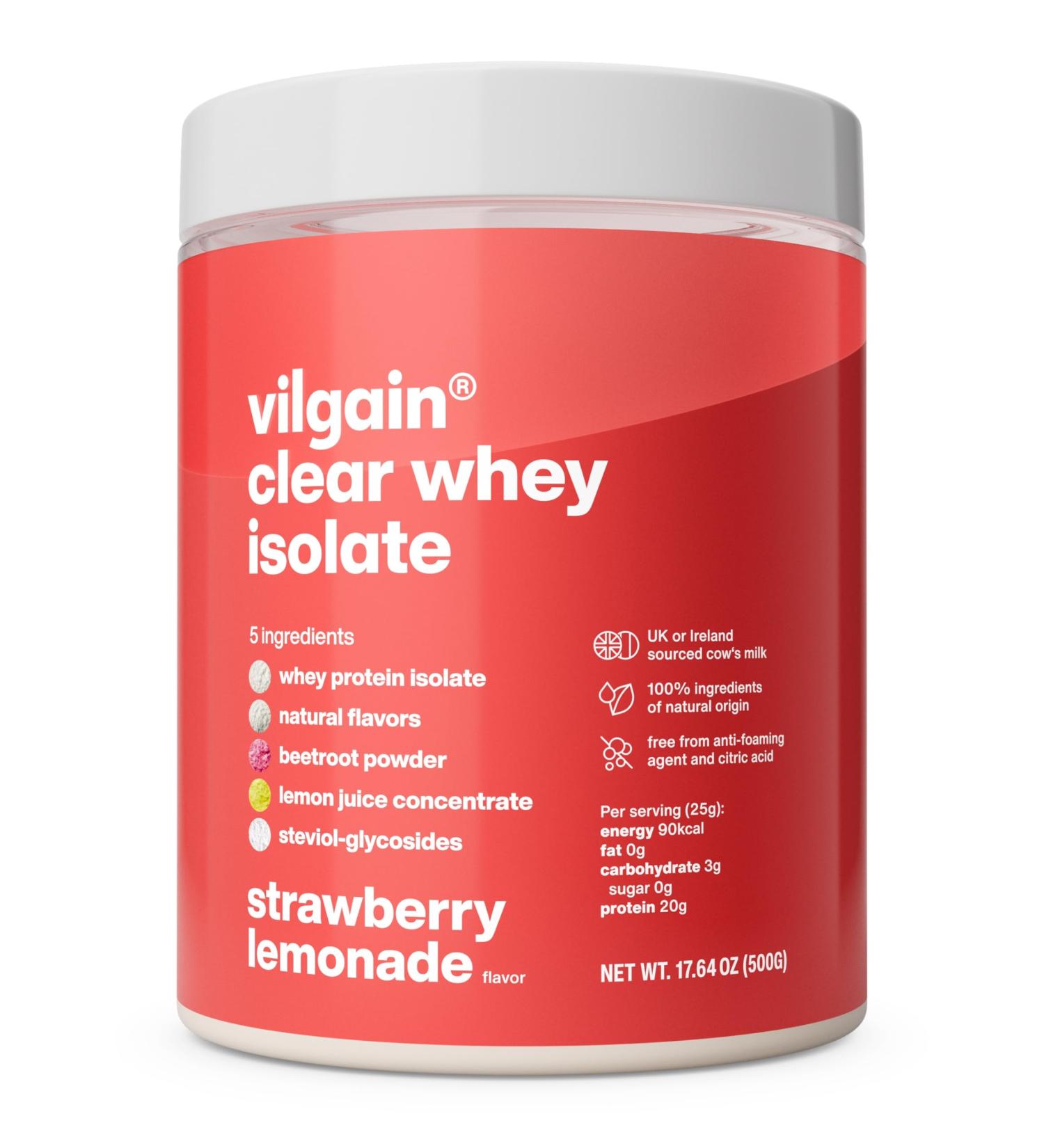 Vilgain Vilgain Clear Whey Isolate | Fresh and fruity protein flavor sweetened with stevia | Over 85% protein | Natural ingredients no artificial flavors or colors (500g lemon) - Buy Online on GoSupps.com