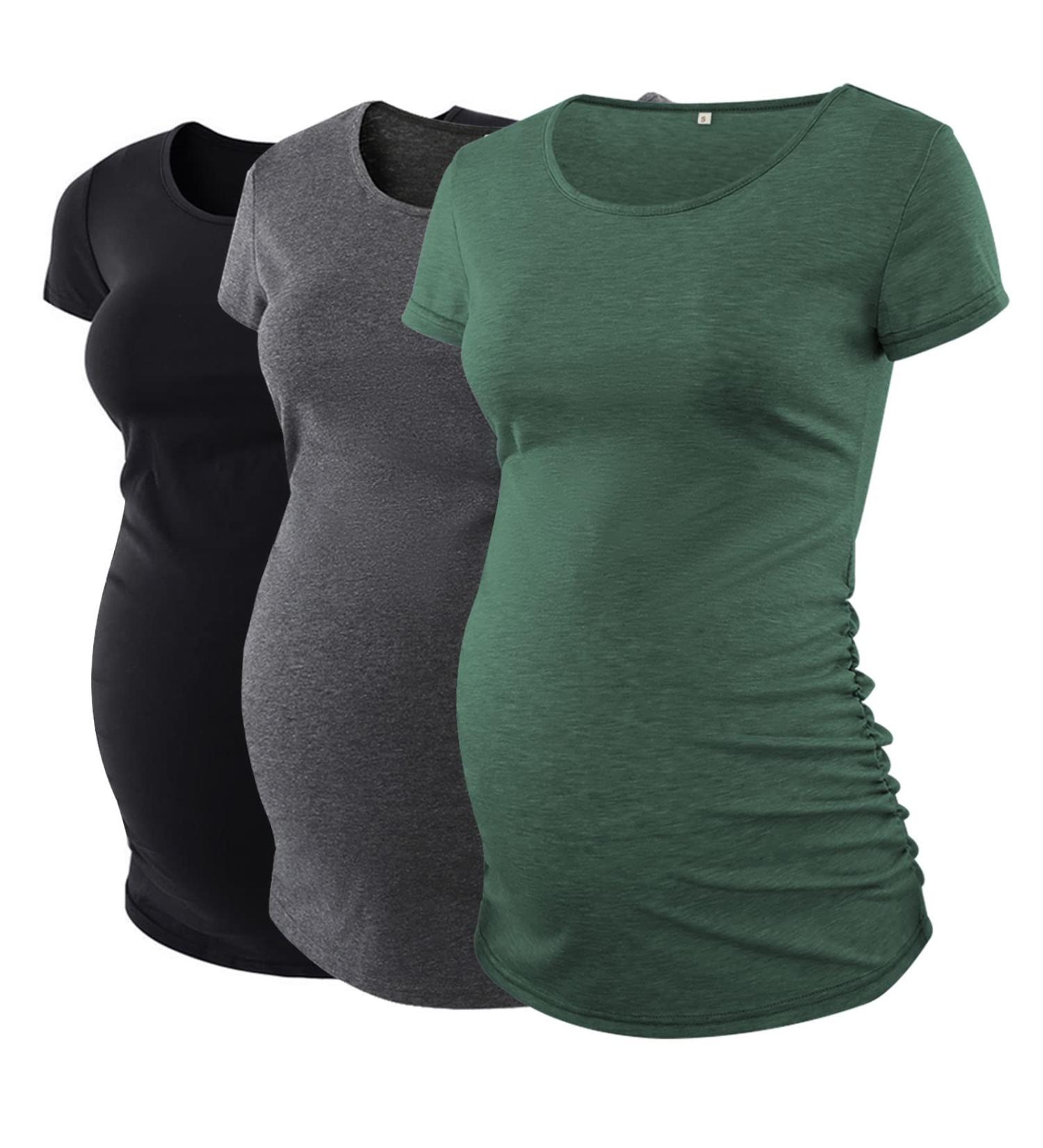 Love2Mi 3PCS Maternity Shirt Short Sleeves Casual Maternity Tops - S Black, Dark Gray, Pock Dark Green - Buy Online on GoSupps.com