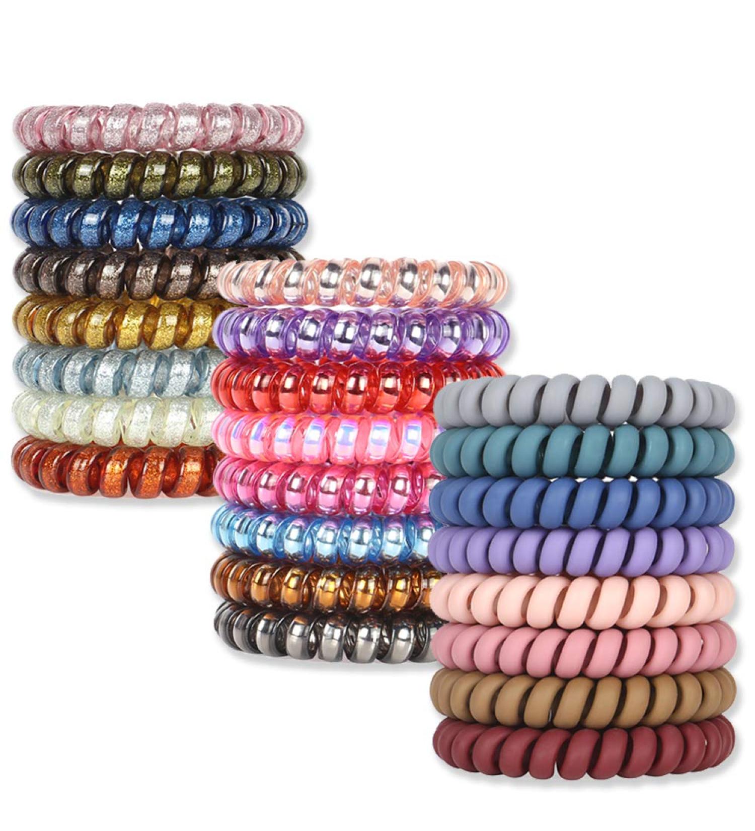 Spiral Hair Ties 24 Pack - Colorful Elastic Phone Cord Hair Coils for Women and Girls - No Crease Hair Ties for Curly, Straight, Thick, Thin, Short, and Long Hair - Buy Online on GoSupps.com