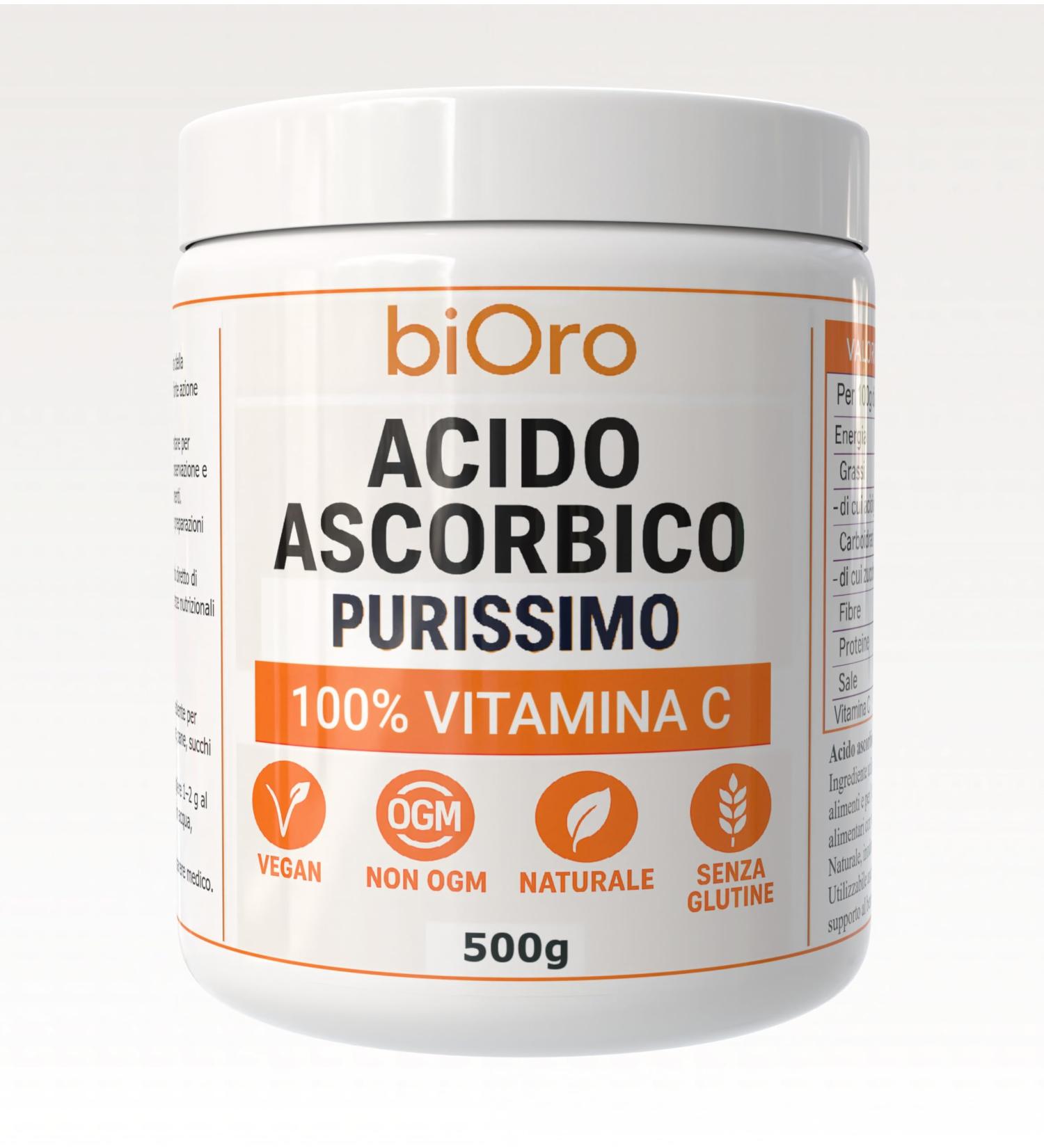 Acide Ascorbique Purissimo 500g | 100% Vitamine C en Poudre Alimentaire (E300) | V g talien Naturel Sans Gluten et Sans OGM | Antioxydant et Conservateur Alimentaire - Buy Online on GoSupps.com
