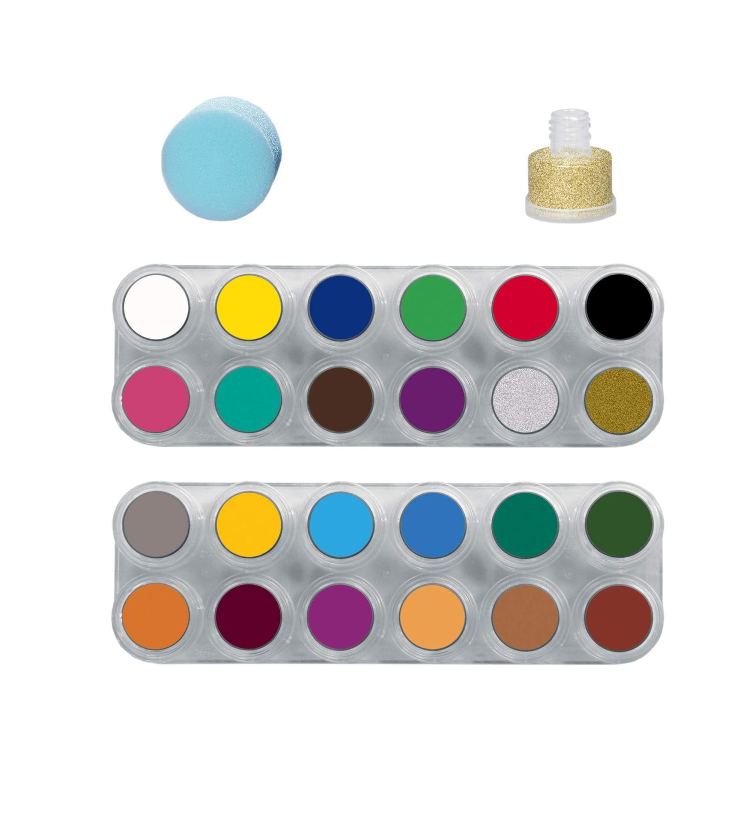 GRIMAS Water Make up Children's Make-up Theater Make-up Palette 24 Colors Sponge Glitter Set