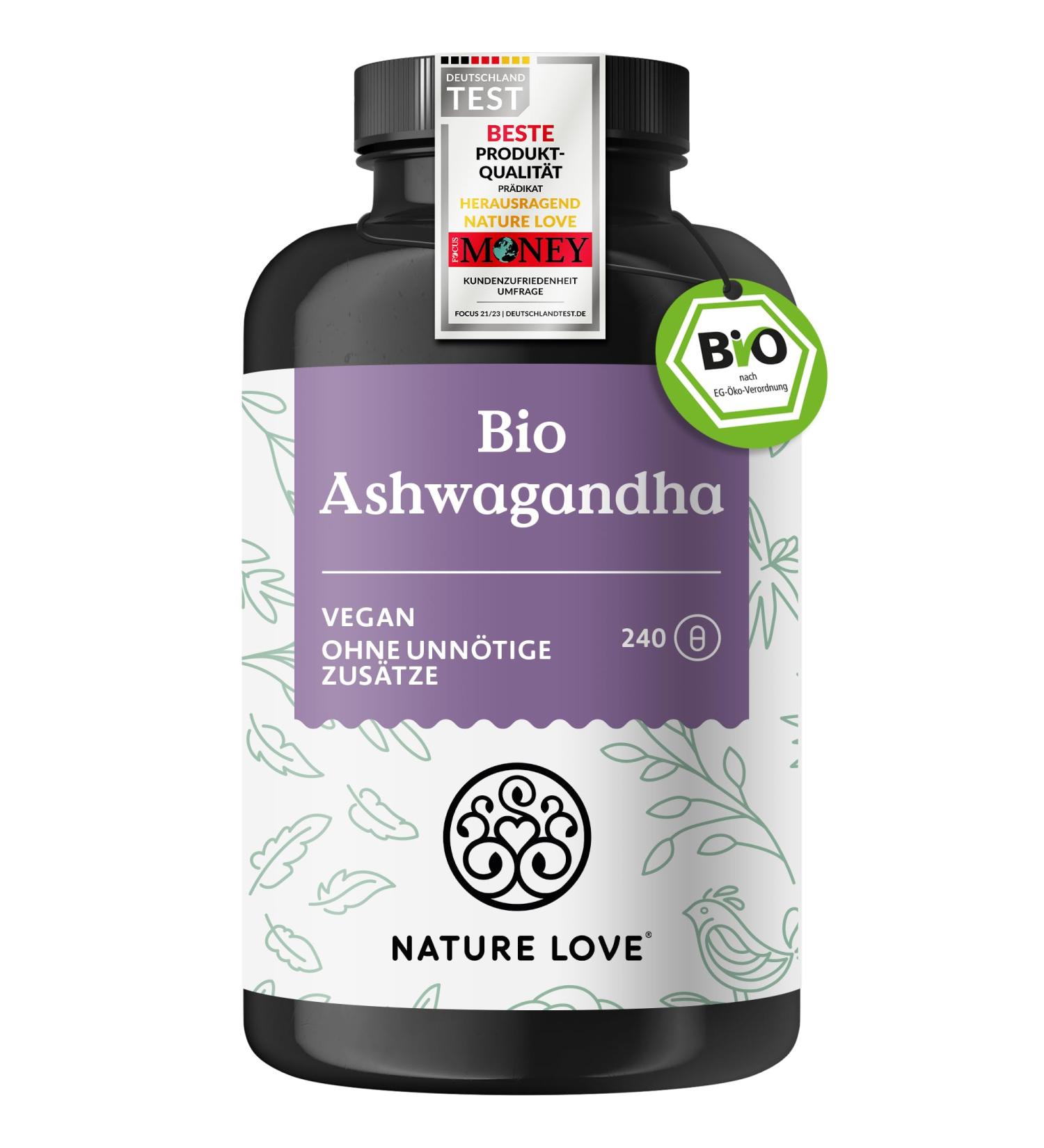 Nature Love Bio Ashwagandha - 240 Capsules | High-Dose 1950mg | Vegan Lab-Tested Quality Sleep Berry from India | Produced in Germany - Buy Online on GoSupps.com