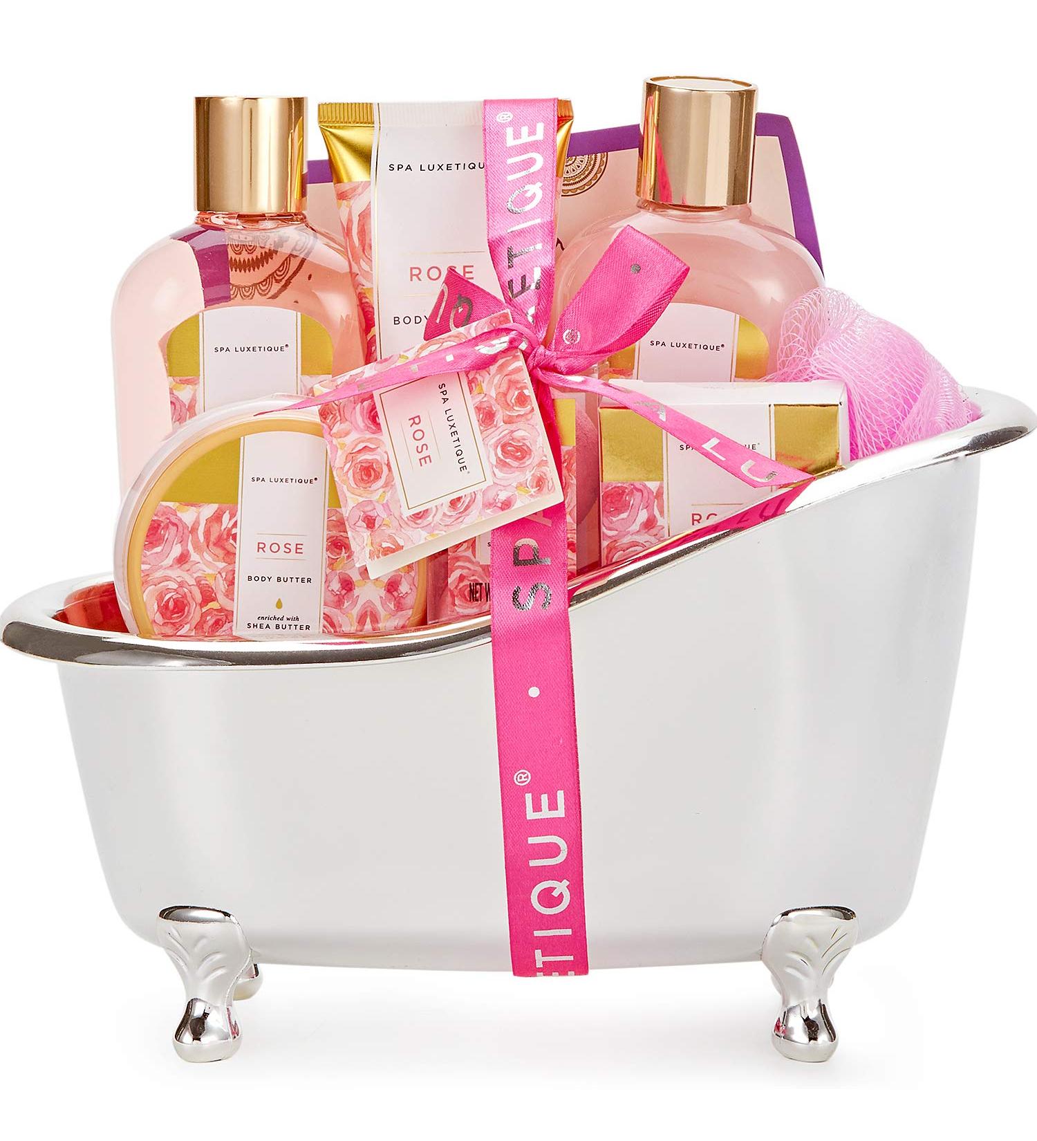 Spa Luxetique Rose Bath Set - 8 Pcs Spa Basket for Women | Bubble Bath, Bath Bombs, Body Lotion, Bath Salts | Gifts for Her | Birthday & Christmas Gift Set - Buy Online on GoSupps.com