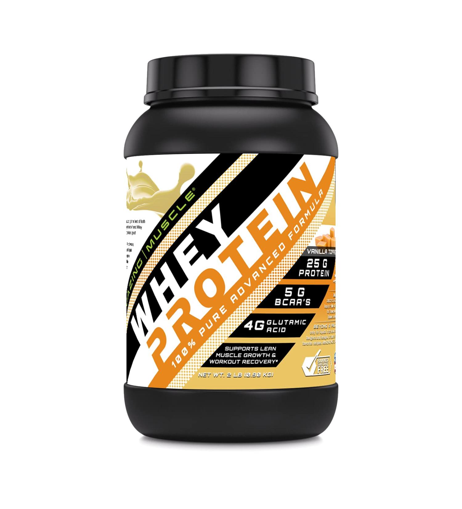 Amazing Muscle 100% Whey Protein Powder *Advanced Formula with Whey Protein Isolate Along with Ultra Filtered Whey Protein Concentrate (Vanilla Toffee 2 Lb)