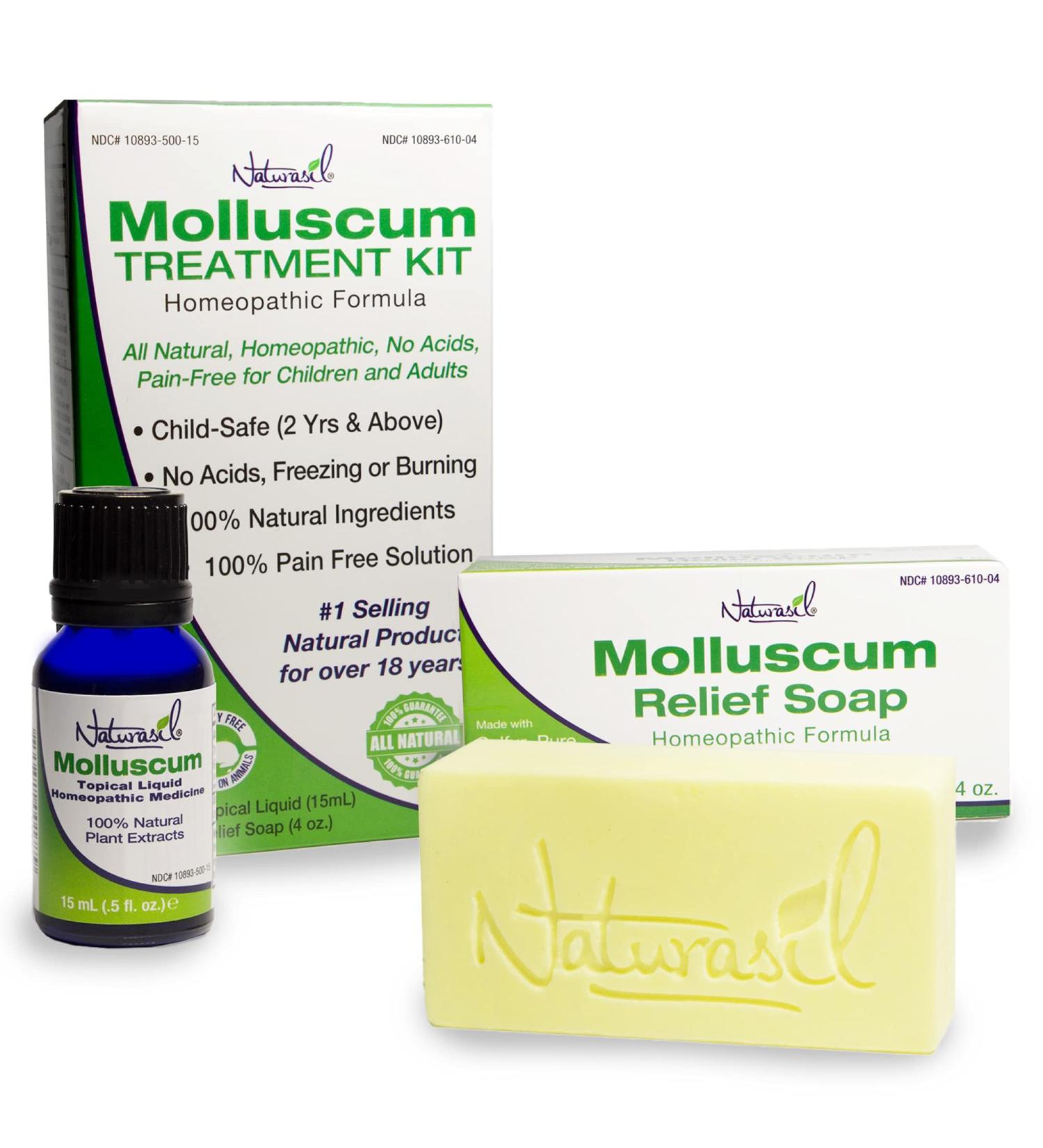 Naturasil Molluscum Treatment Kit - All Natural Homeopathic Solution | Pain-Free for Children and Adults | Made in USA | Includes Topical Liquid & Sulfur Lavender Soap - Buy Online on GoSupps.com