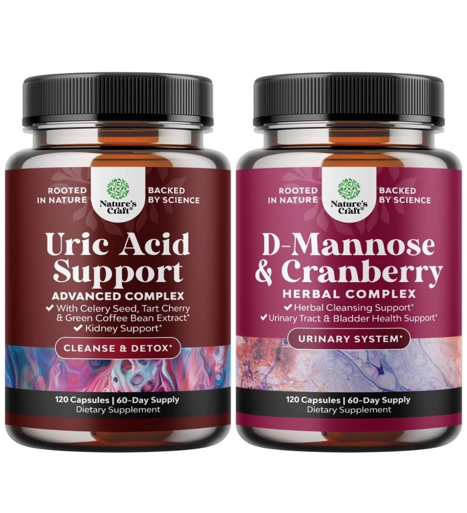 Bundle of Uric Acid Cleanse and Detox Capsules - Turmeric Tart Cherry & Celery Seed Supplement for Men and Women and D Mannose with Cranberry Supplement - Potent D Mannose 1000mg Capsules for Kidney - Buy Online on GoSupps.com