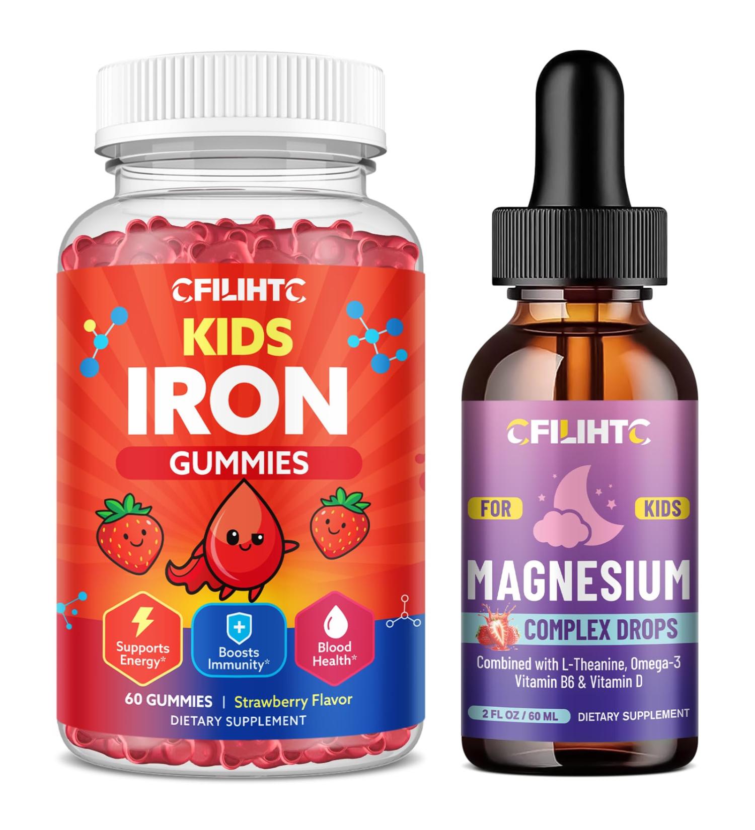 Kids Magnesium Liquid Drops & Iron Gummies for Kids & Teens & Adults - Buy Online on GoSupps.com
