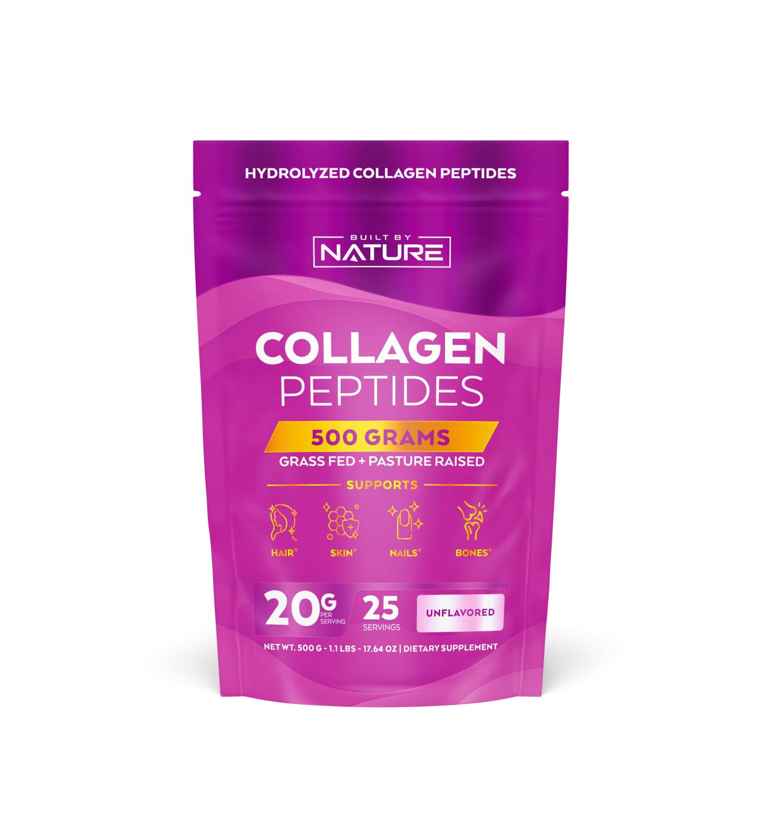 Collagen Peptides Powder - Hydrolyzed Collagen Protein for Women - Platinum Grade with No Odor or Taste Easy Mixing - Grass Fed Non-GMO - Hair Skin Nails Supplement - Unflavored 500 Grams - Buy Online on GoSupps.com