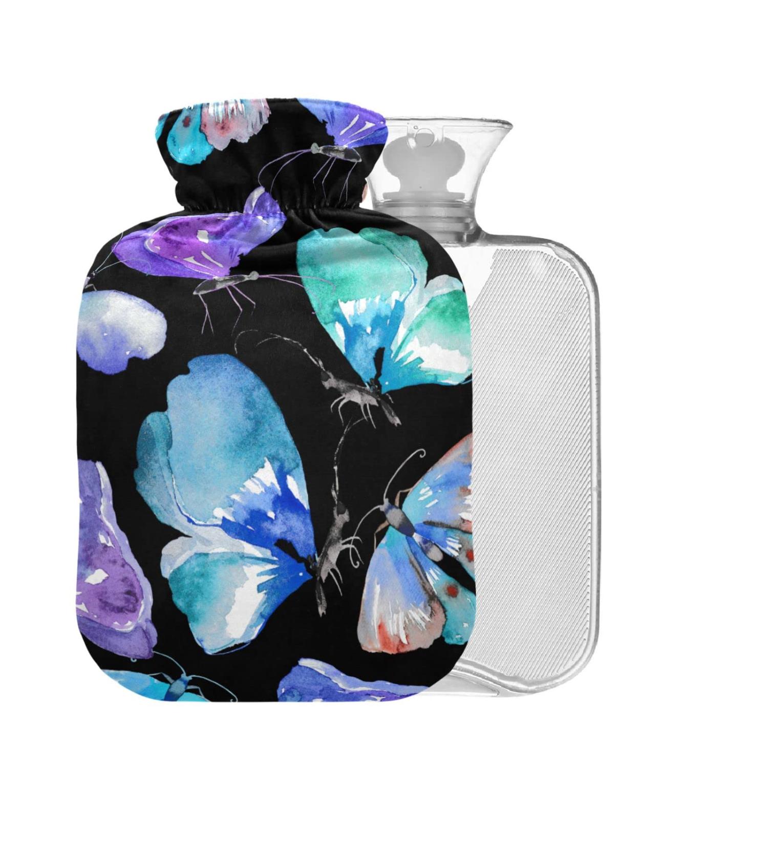 Hot Water Bottle with Cover 2L - BPA Free Butterflies Design for Pain Relief | Ideal for Bed Hands & Feet - Buy Online on GoSupps.com