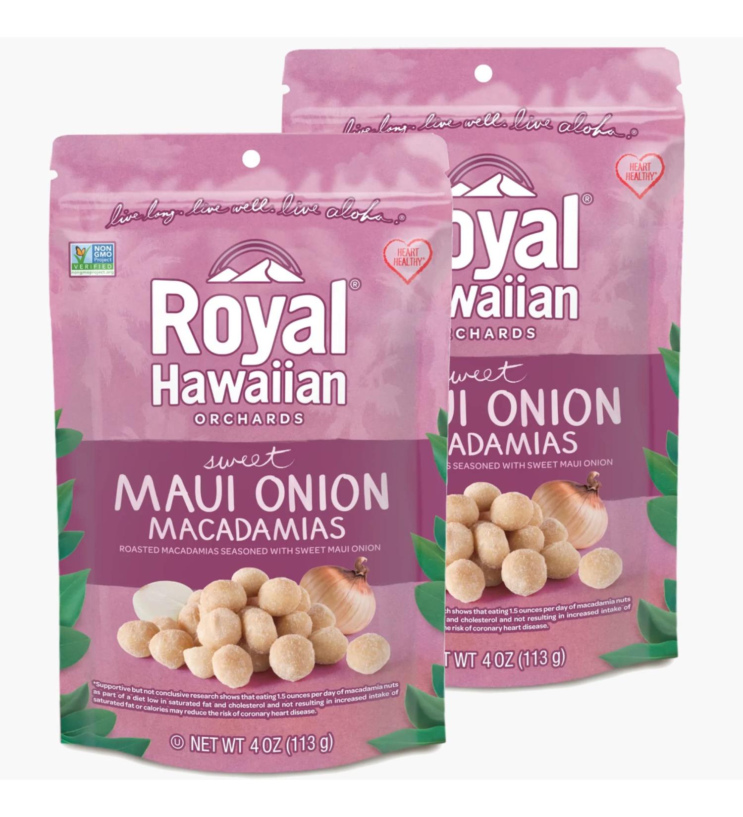 Royal Hawaiian Orchards Sweet Maui Onion Macadamia Nuts - Gluten-Free, Vegan, Non-GMO, Kosher - 4 oz (2 Pack) - Buy Online on GoSupps.com