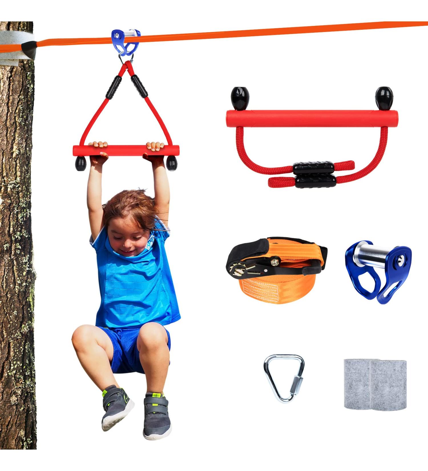63 FT Zipline Pulley Kit for Backyard - Ninja Warrior Slackline Accessories for Kids & Adults - Buy Online on GoSupps.com