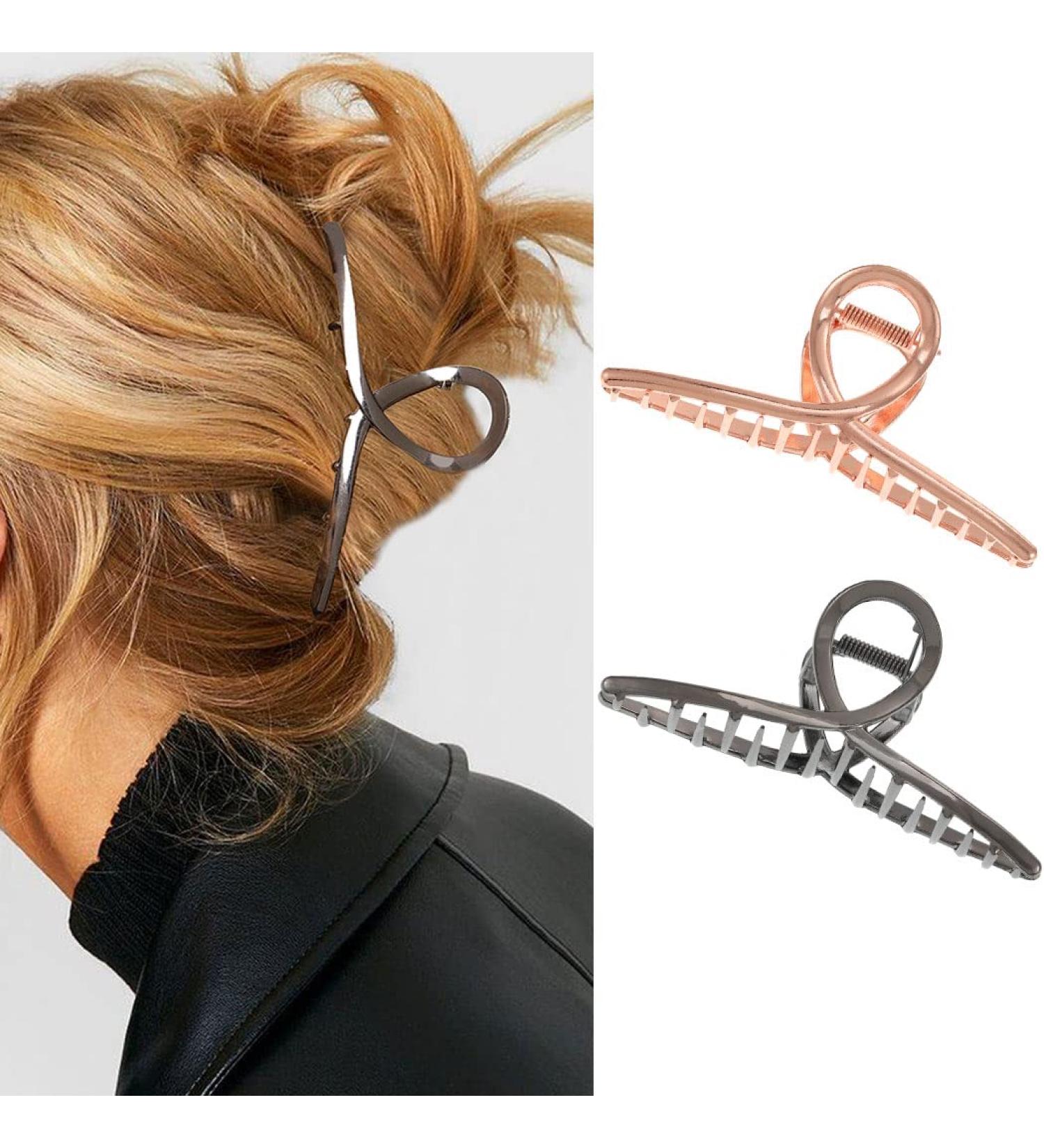Rose Gold Hair Claw Clips Set - Metal Hair Styling Barrettes for Women and Girls (2 Pack) - Buy Online on GoSupps.com