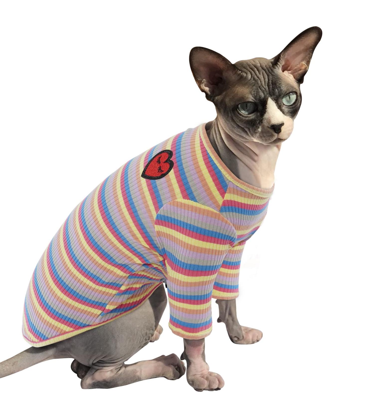 Pumyporeity Soft Pajama T-Shirt for Sphynx Cats - Breathable Stretch Tank Vest for Small Medium & Large Hairless Cats (Purple Stripe XL) - Buy Online on GoSupps.com