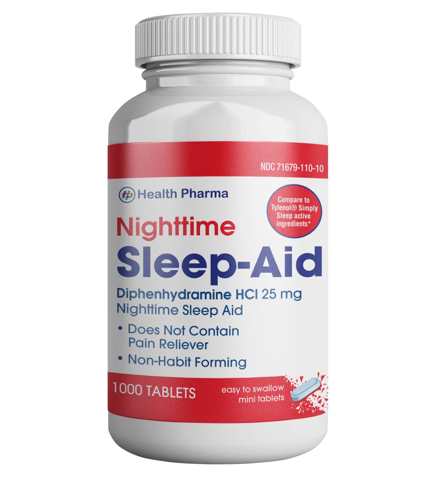 Health Pharma Nighttime Sleep-Aid 25mg Diphenhydramine HCL Caplets (Blue) - 1000 Count - Buy Online on GoSupps.com