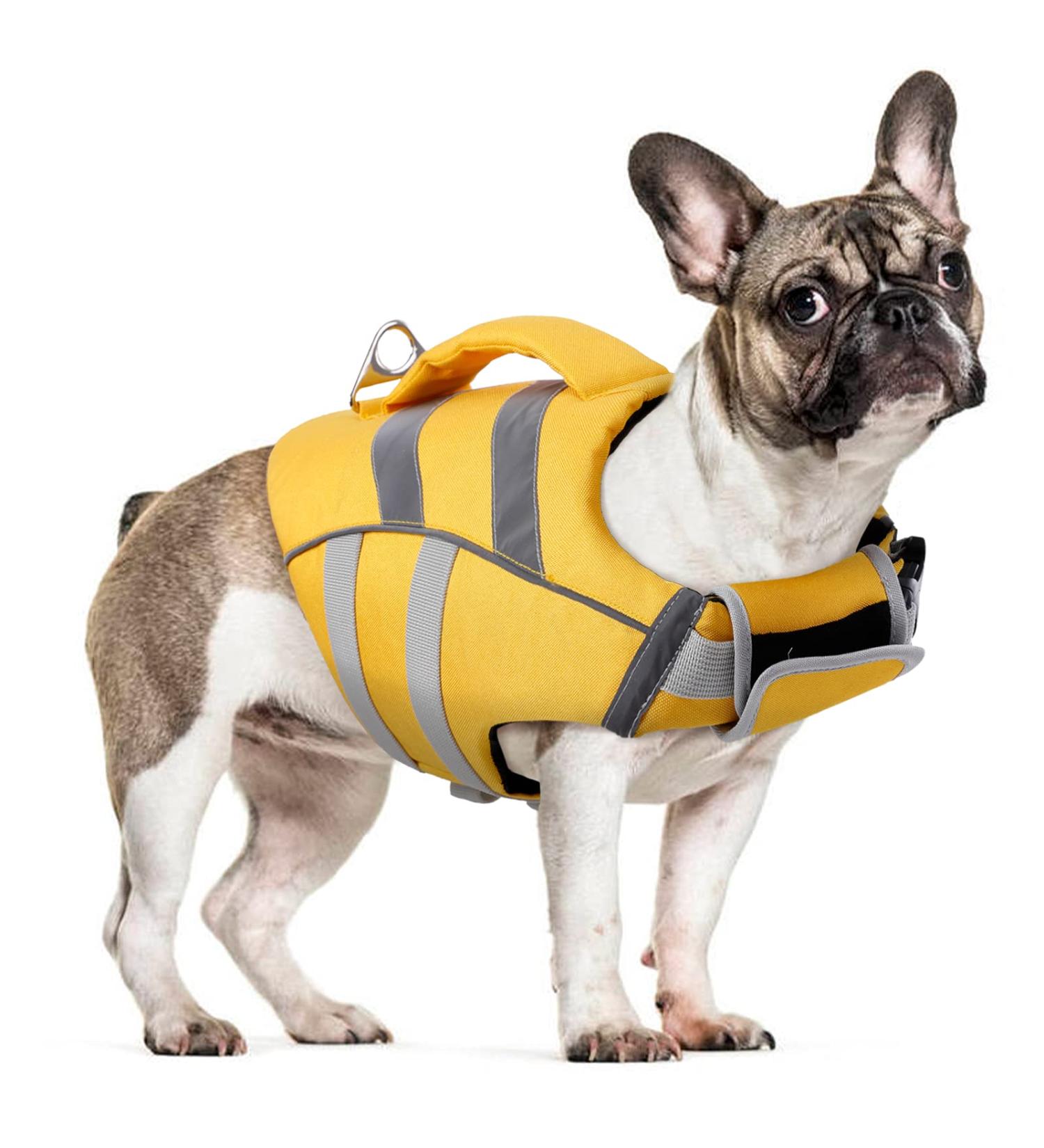 Premium Dog Life Vest & Bathing Suit - Reflective Adjustable Ripstop - XS Yellow for Small Medium & Large Dogs - Buy Online on GoSupps.com