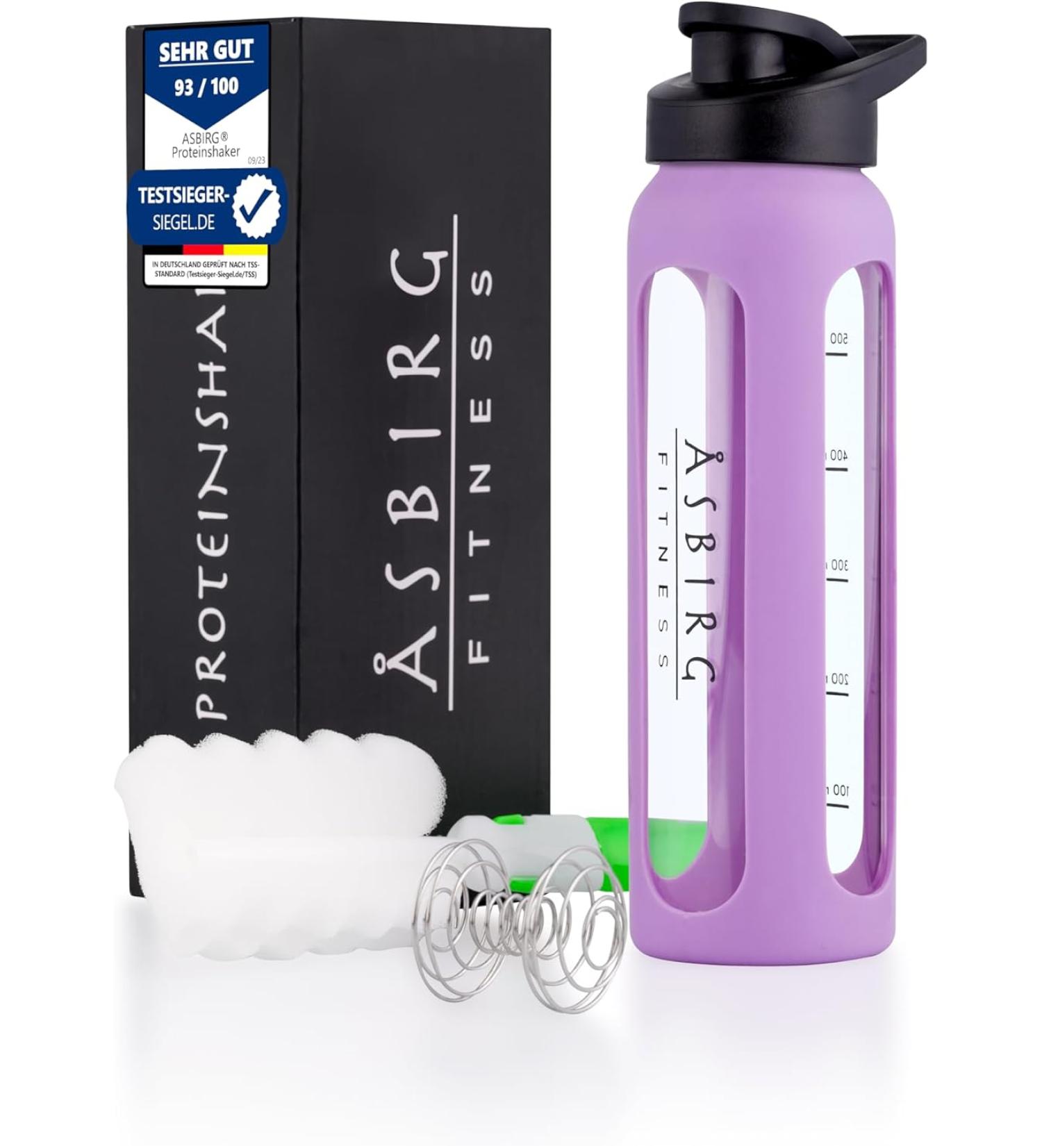 Asbirg Fitness Glass Protein Shaker Protein Shaker Drinking Bottle with Spiral Ball - Pastel Purple - 24 Oz - Buy Online on GoSupps.com