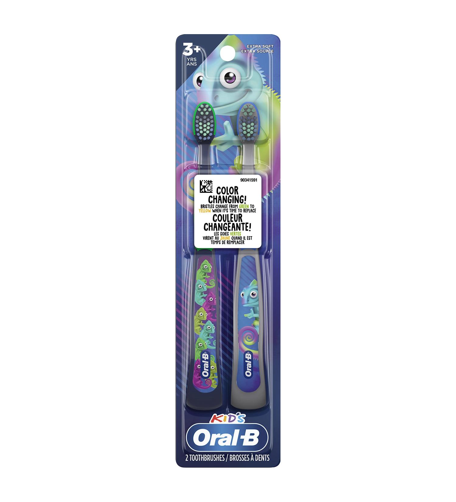 Oral-B Kid's Manual Toothbrush for Ages 3+ Extra Soft Bristles 2 Count Chameleon - Buy Online on GoSupps.com