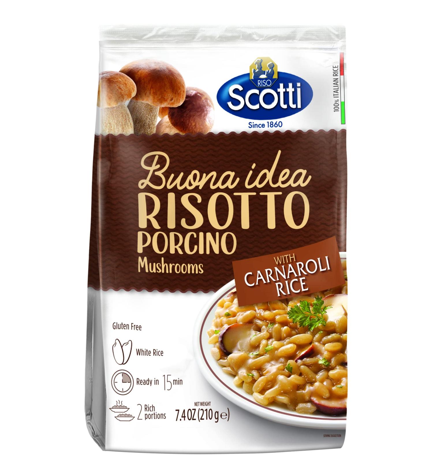 Porcini Mushrooms Riso Scotti Ready Meal - Italian Seasoned Risotto - Easy Dinner Side Dish - 7.4 oz - Buy Online on GoSupps.com