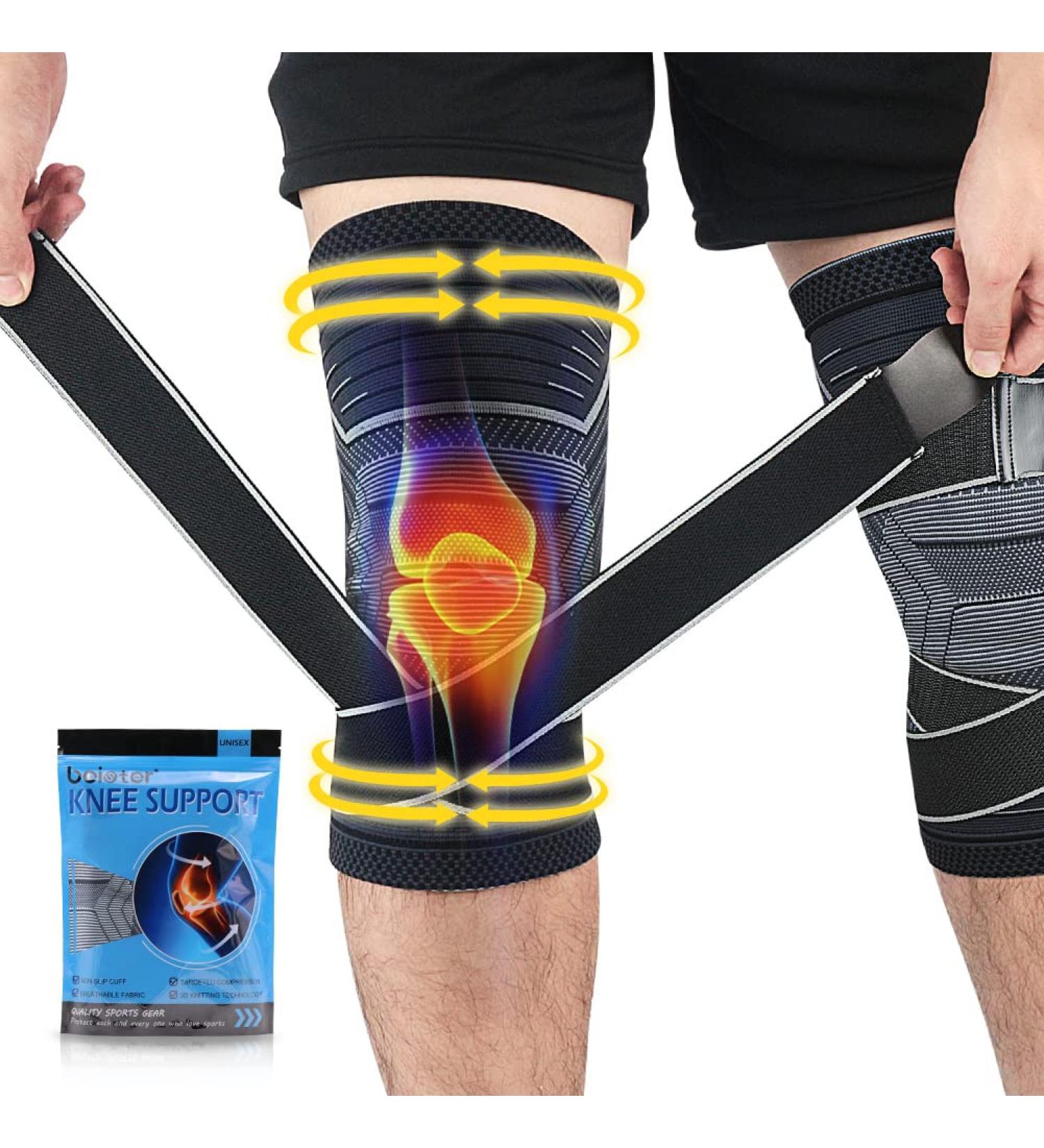 Beister Knee Compression Sleeves with Adjustable Straps - Men & Women Professional Support Brace for Meniscus Tear, Arthritis, Sports Joint Pain Relief - Running, Basketball - Black, Size L - Buy Online on GoSupps.com