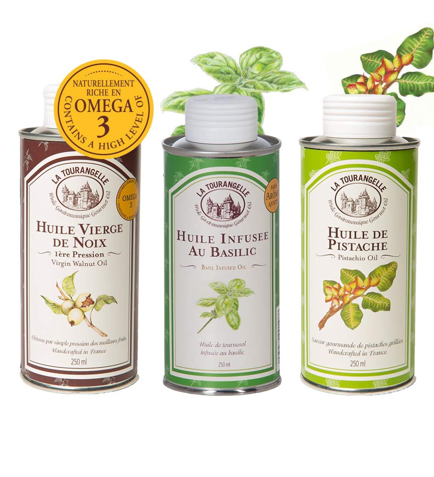 La Tourangelle Walnut Oil Basil Oil & Pistachio Oil Trio Pack - 750 ml | Premium Gourmet Oils for Cooking & Dressing | International Shipping Available - Buy Online on GoSupps.com