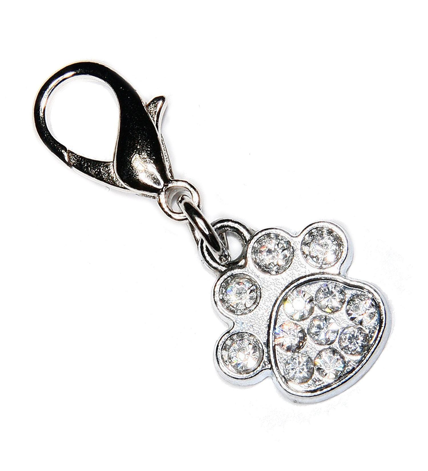 SKS Crystal Diamante Clip On Paw Charm Clear