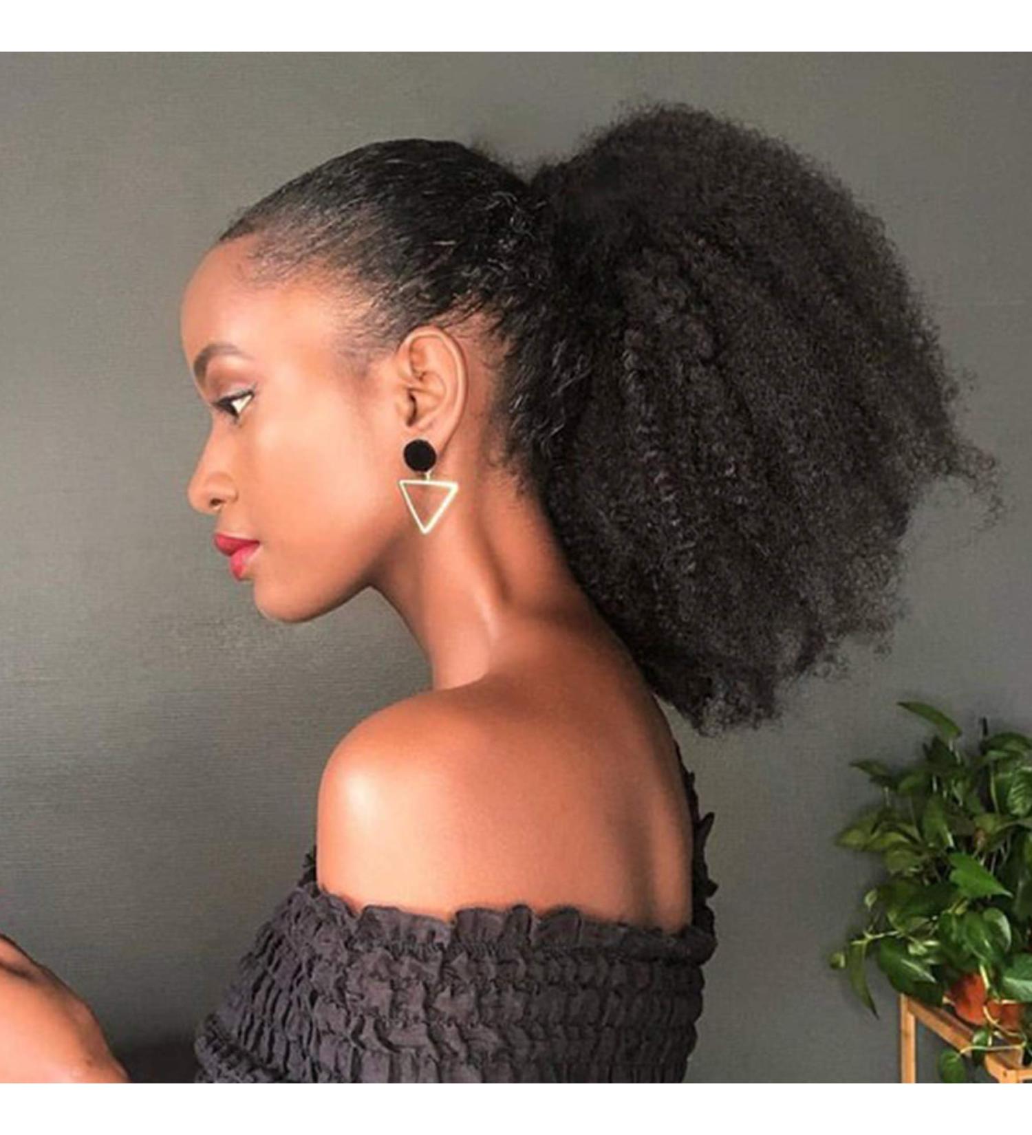 10 Afro Kinky Curly Drawstring Ponytail Extension 100% Human Hair - Natural Color - Black Women - 120g - 10A Brazilian Virgin Hair - 4C Texture - 150% Density - 10 Inch - Buy Online on GoSupps.com