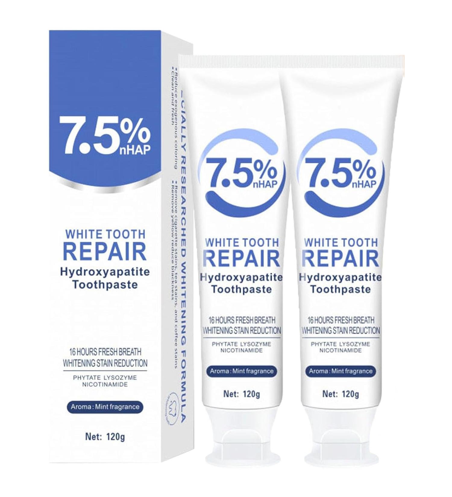 2pcs 7.5% Hydroxyapatite Toothpastes for Enamel Protection and Tooth Strengthening 7.5% Nano Hydroxyapatite Toothpaste White Tooth Repair Fluoride-Free Gentle Mint Fresh Breath Blue - Buy Online on GoSupps.com
