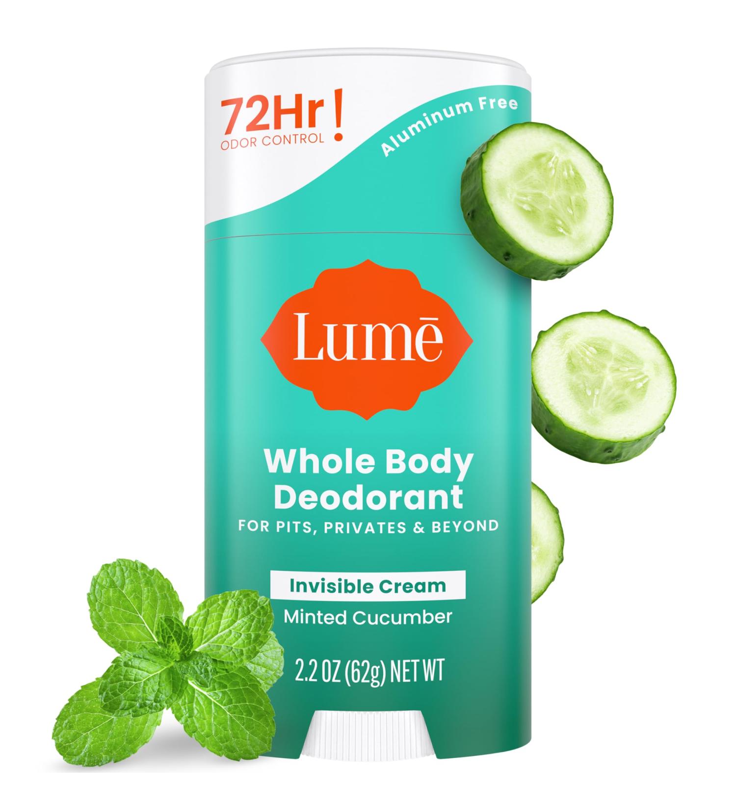 Lume Whole Body Deodorant - Invisible Cream Stick - 72 Hour Odor Control - Aluminum Free Baking Soda Free Skin Safe - 2.2 Ounce (Minted Cucumber) - Buy Online on GoSupps.com