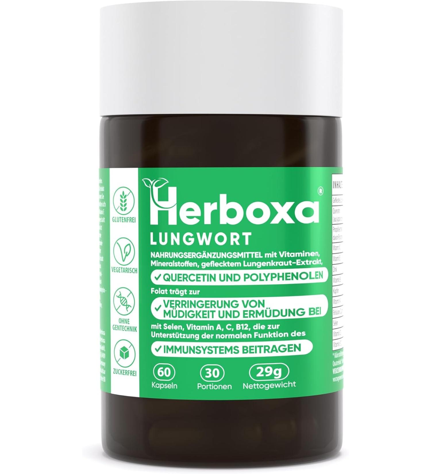 Herboxa Lungwort Capsules - Lung Cleanse & Detox Supplement for Adults - 60 Capsules - Buy Online on GoSupps.com