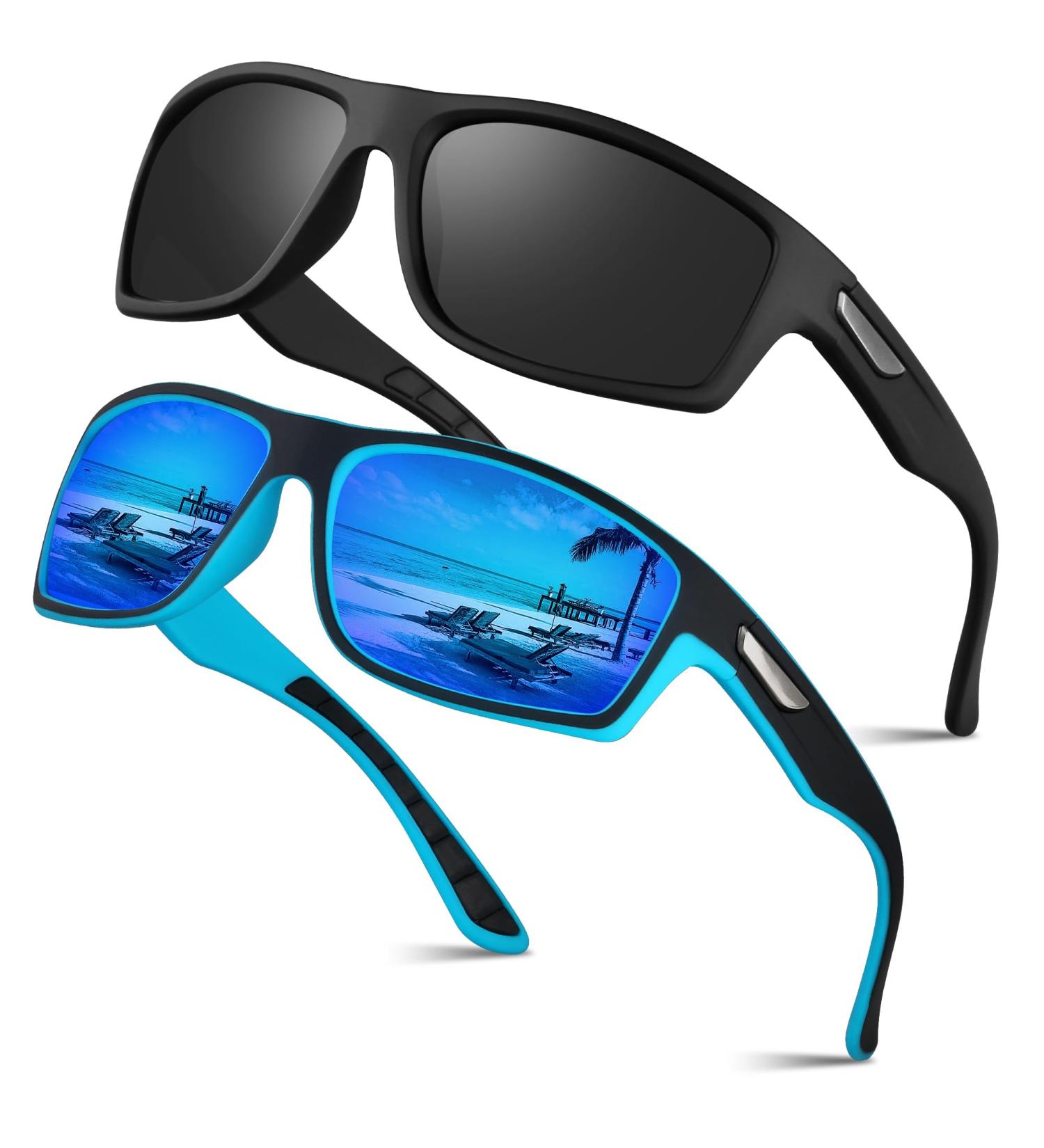 Ollrynns Polarized Sports Sunglasses for Men & Women - UV400 Protection 2-Piece Set for Fishing Biking Golf & Running - Black & Blue - Buy Online on GoSupps.com