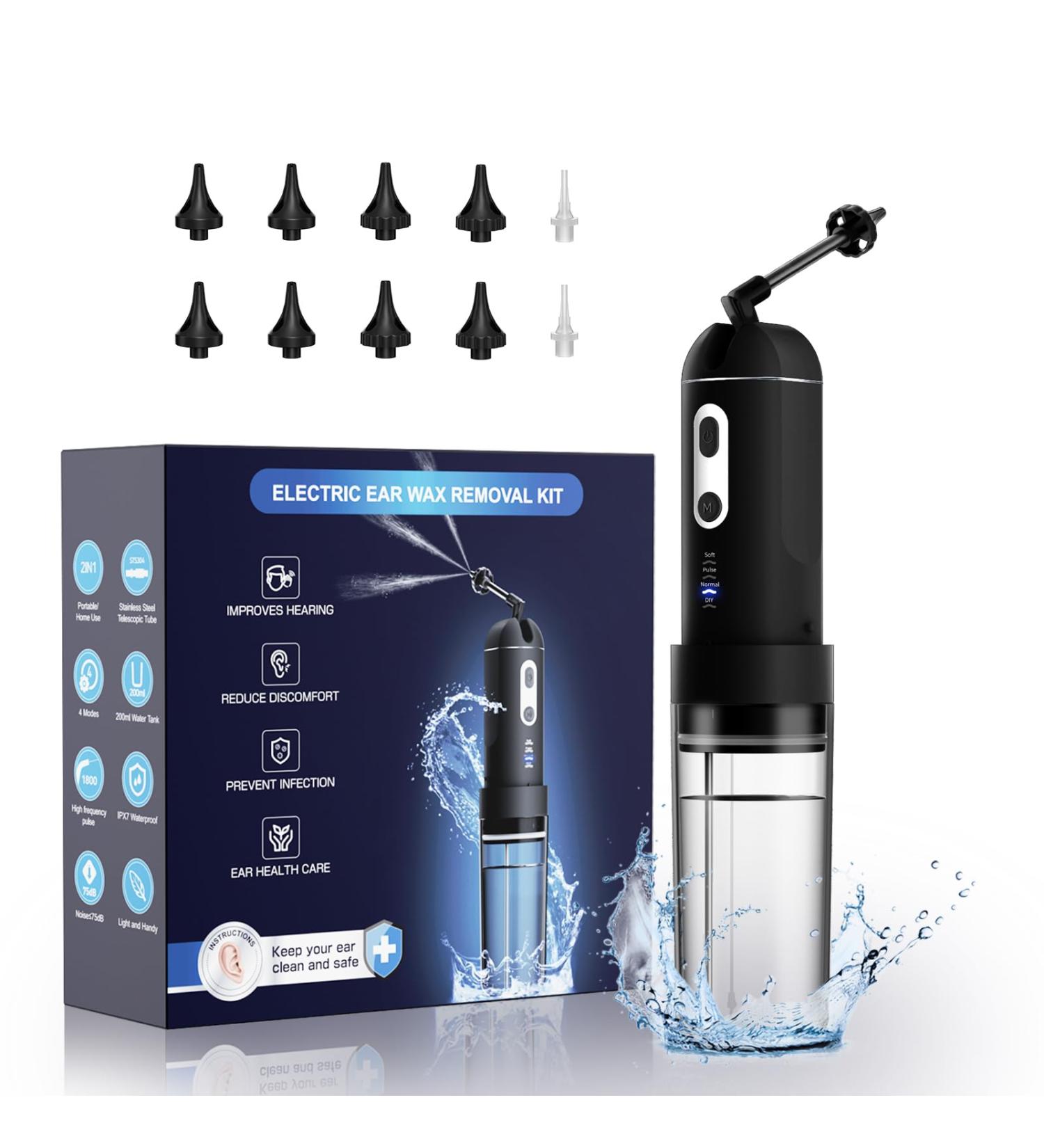 Electric Ear Cleaning Kit | 4 Pressure Modes | Safe & Effective Ear Wax Removal Tool with Portable Bag - Buy Online on GoSupps.com