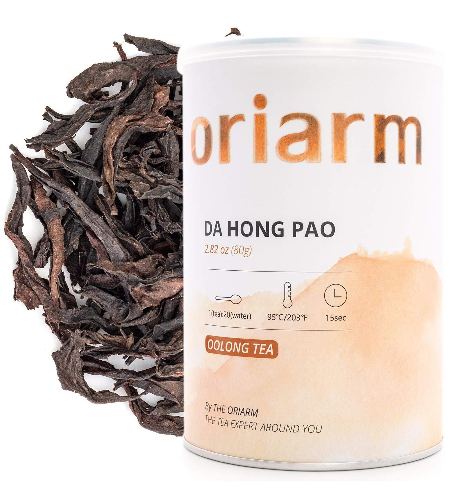 Oriarm Da Hong Pao Oolong Tea Loose Leaf 80g / 2.82oz Tin Can - Fujian Wuyi Rock Tea Dahongpao Big Red Robe - Wulong Chinese Tea Leaves - Detox Relaxing Naturally Grown - Buy Online on GoSupps.com