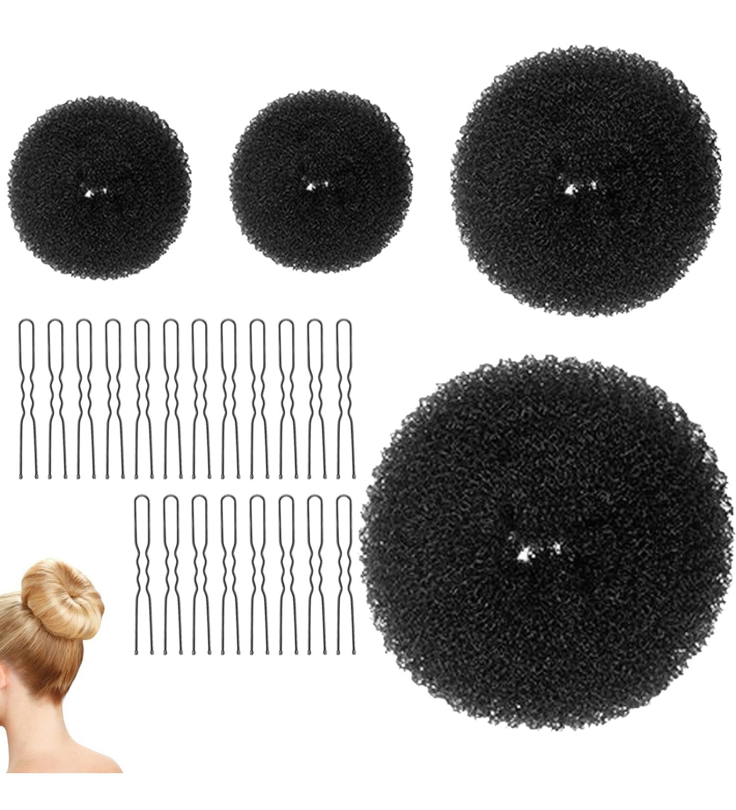 sukevitor 4 Pcs Hair Donut Hair Doughnut Black Bun Doughnut Black Rings for Hair with 20 Pcs U-Shaped Hair Pins for Girls Kids and Women - Buy Online on GoSupps.com